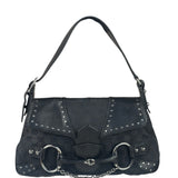 Gucci Vintage Black Horsebit Studded Chain Shoulder Bag