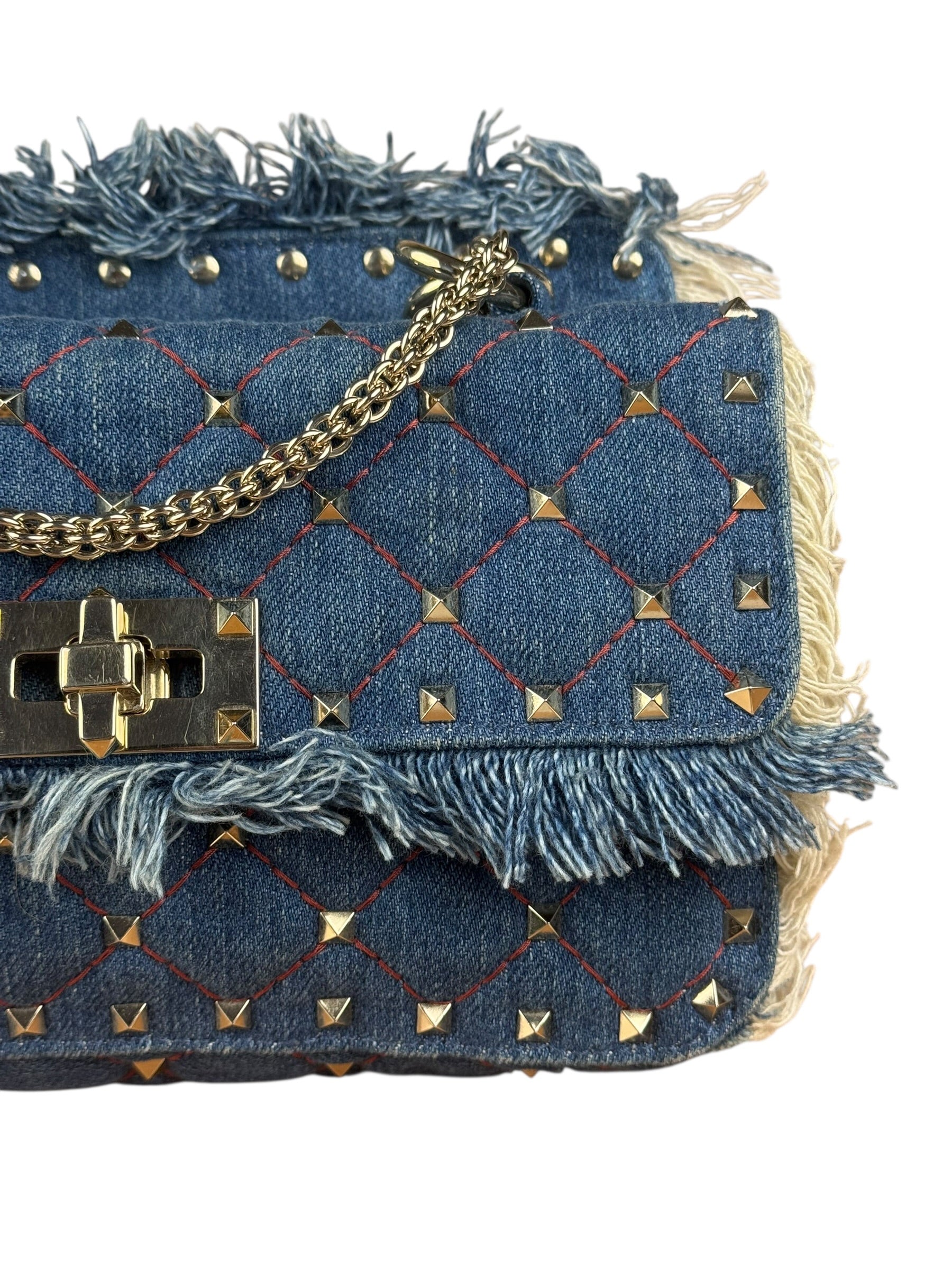 Valentino Garavani Denim Rockstud Spike Shoulder Bag