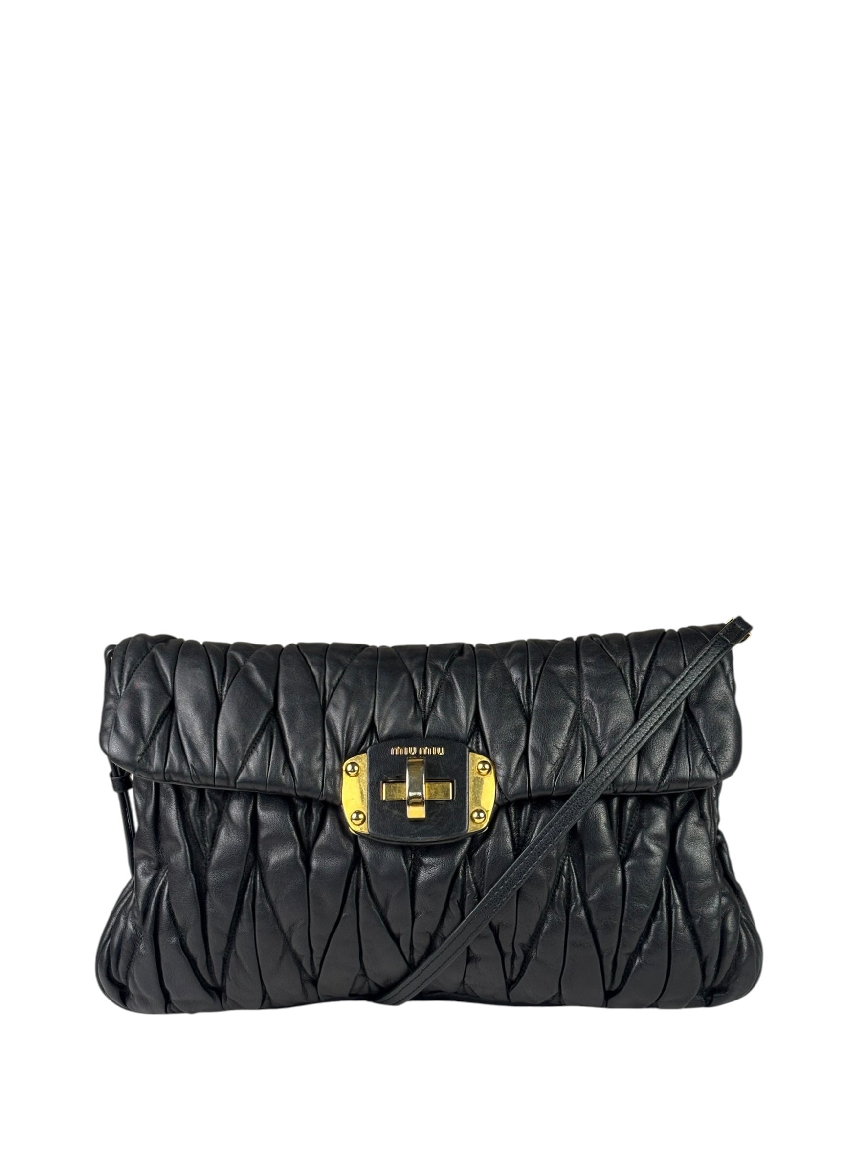 Miu Miu Black Leather Matelasse Shoulder Bag