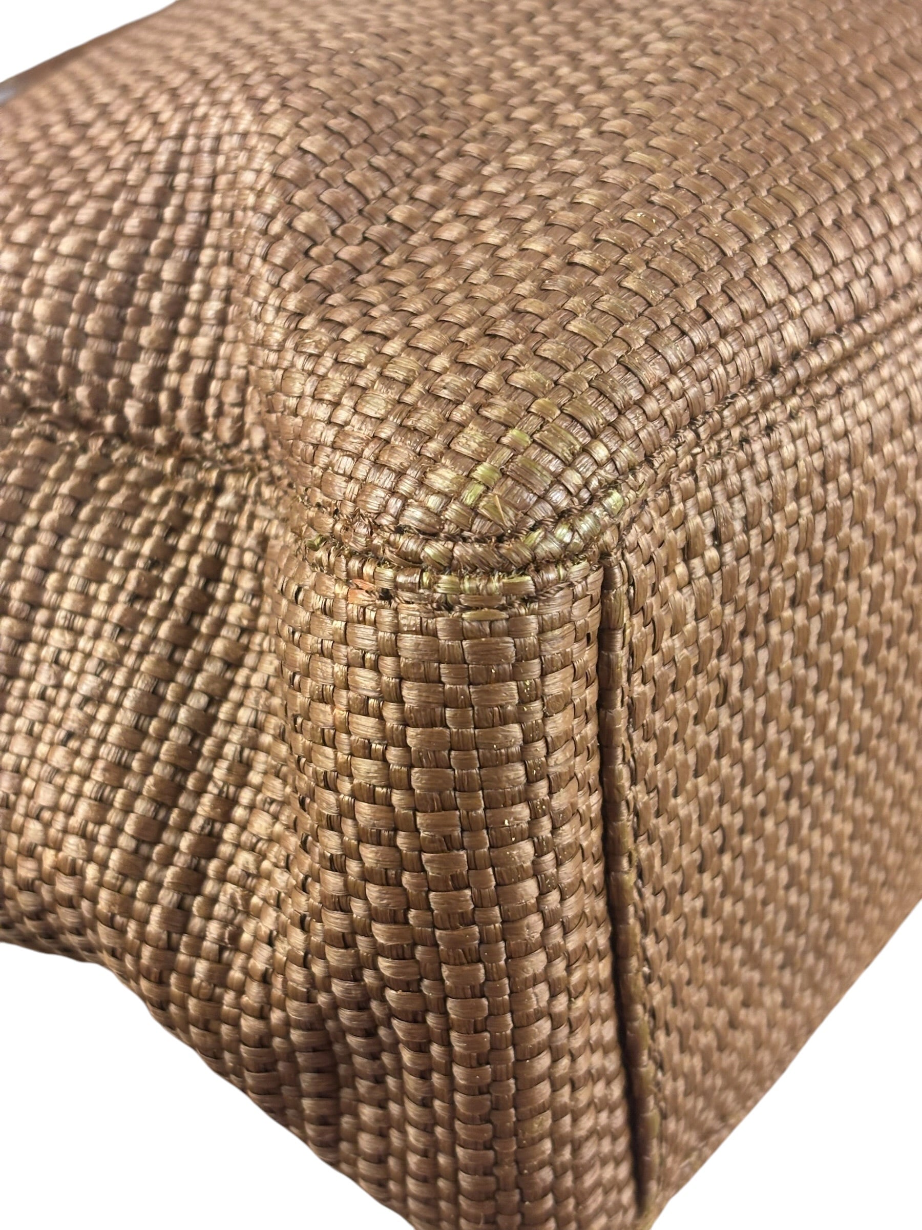 Chanel Vintage Brown Woven Straw Raffia Wooden Top Handle Handbag 2001