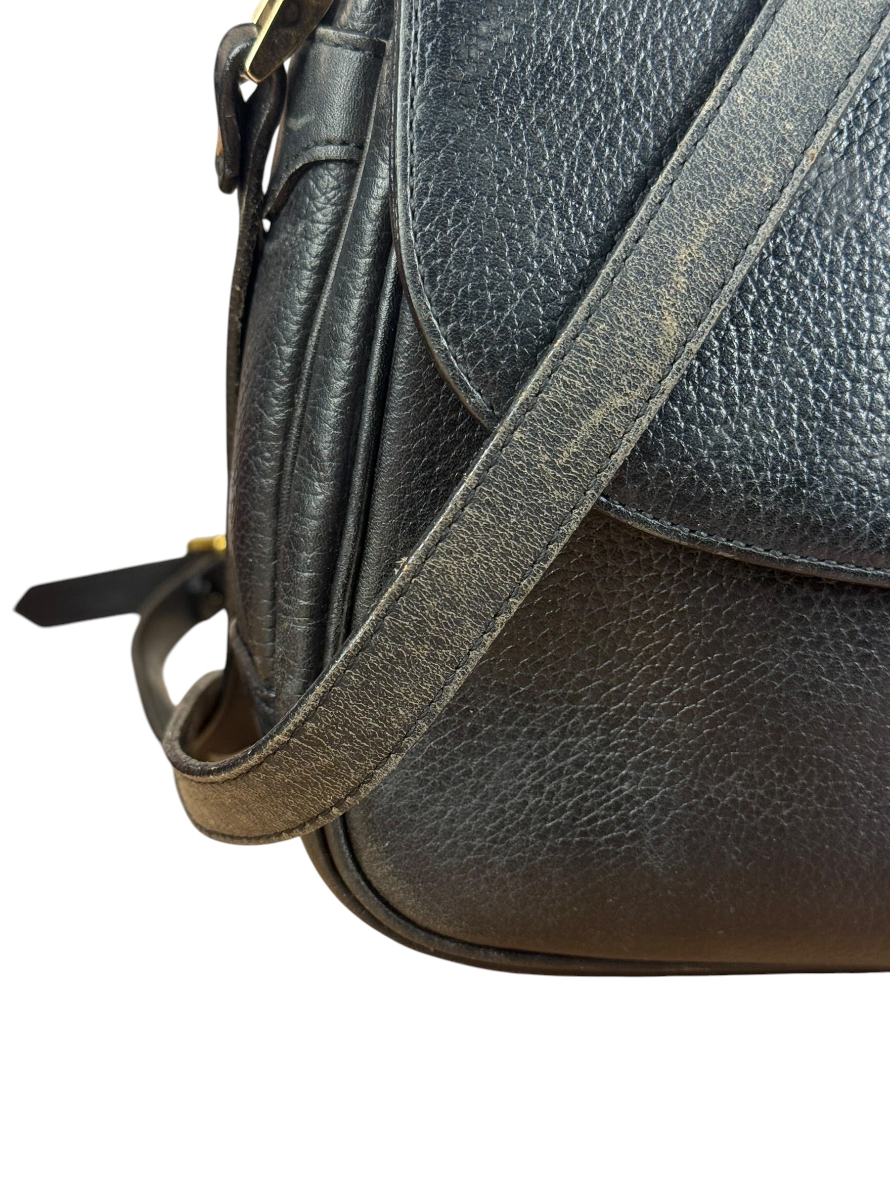 Burberry Vintage Black Pebbled Leather Crossbody Flap Bag
