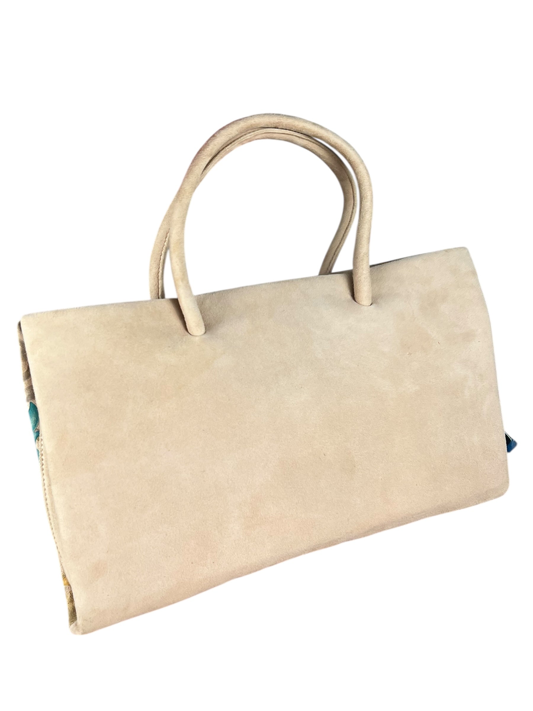 Loewe Vintage Floral Print Suede Handbag