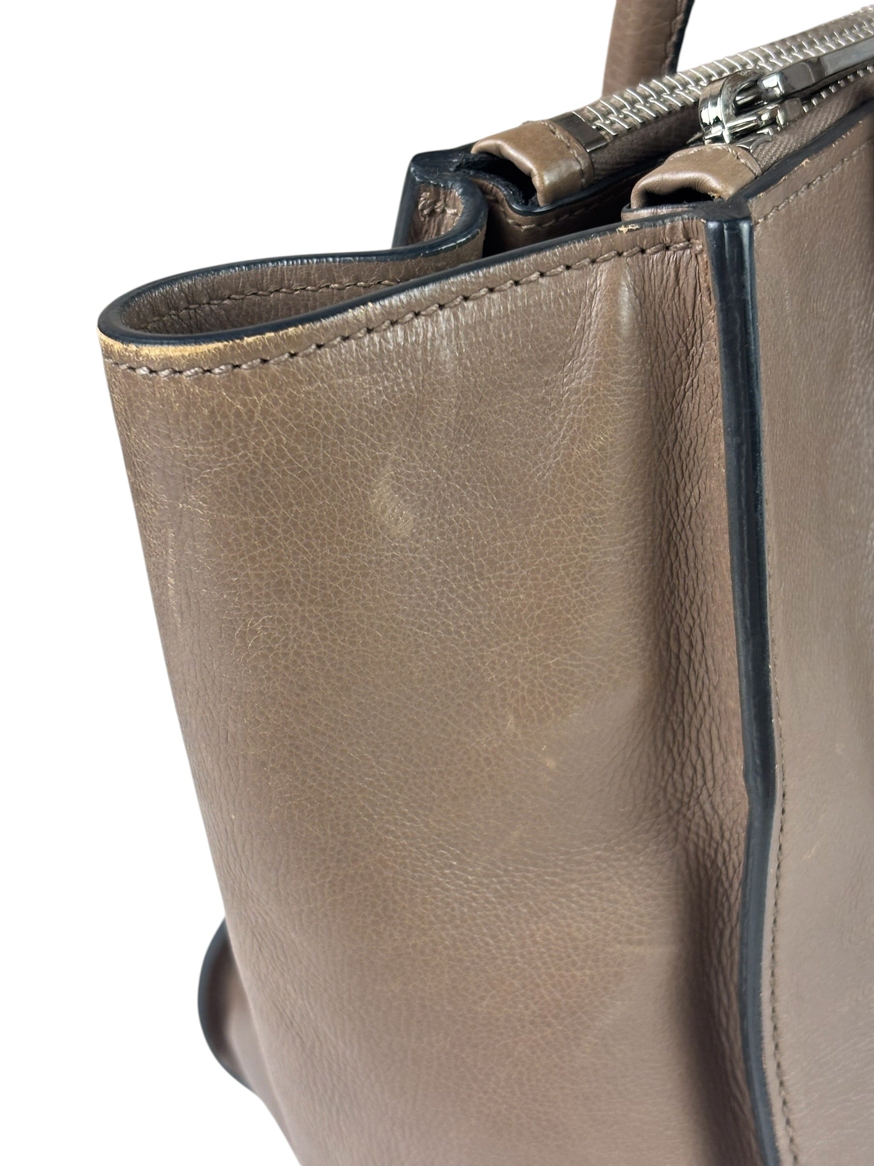 Prada Neutral Taupe Glace Calf Twin Pocket Two-Way Tote
