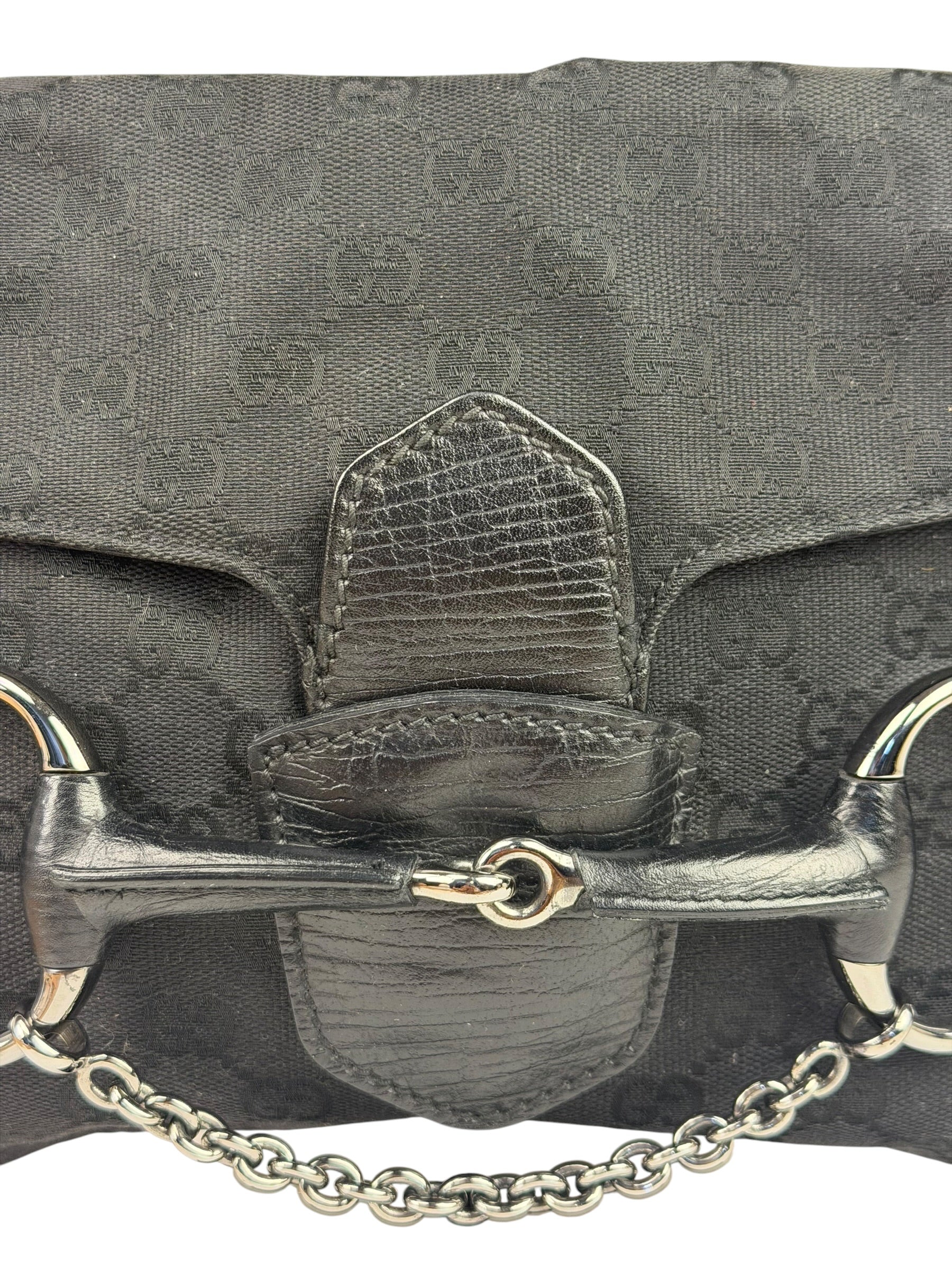 Gucci GG Vintage Black Horsebit Flap Shoulder Bag