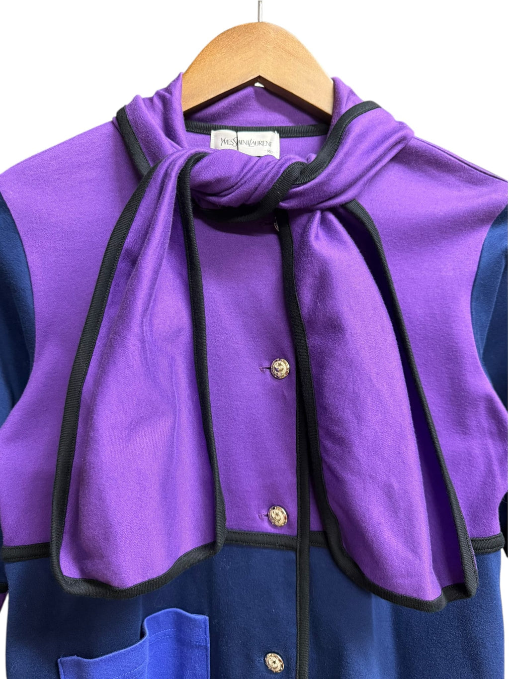 Yves Saint Laurent Kids Purple/Navy Cotton Color-block Jacket