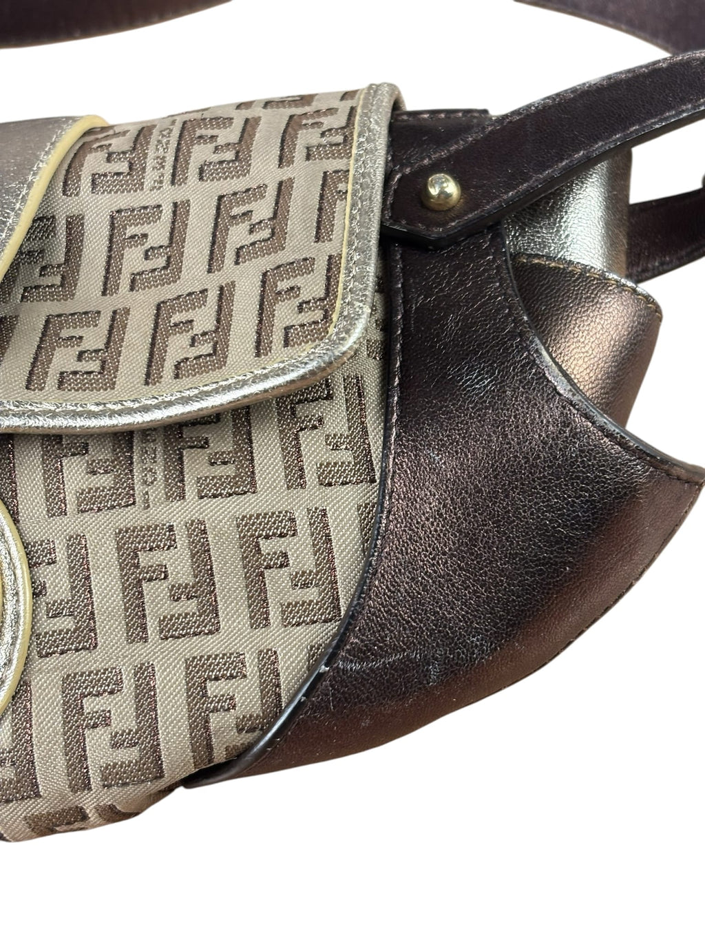 Fendi Colorblock Leather Trim Zucca Compilation Baguette