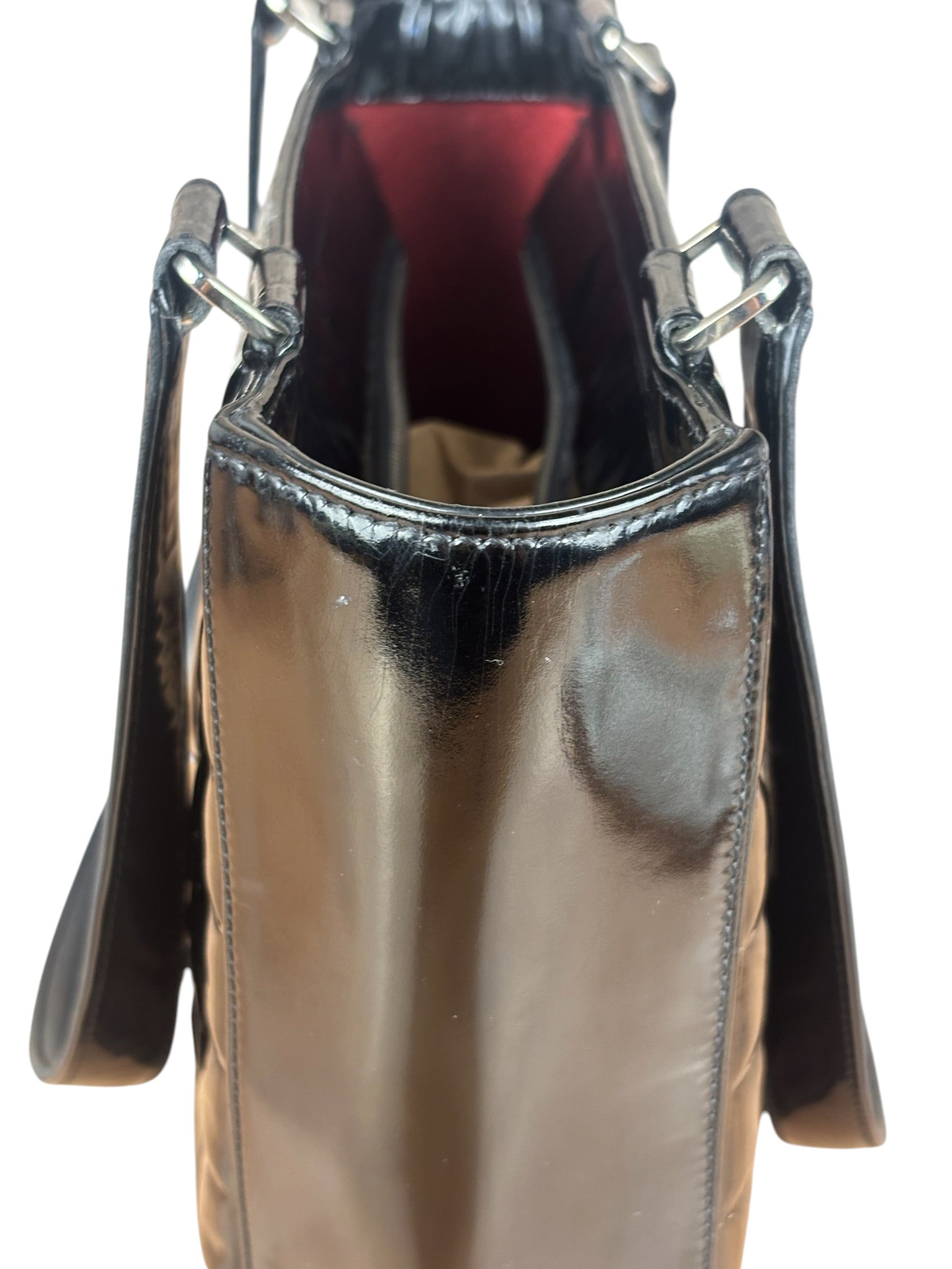 Chanel Vintage Black Patent Leather Chocolate Bar Tote Bag 2002