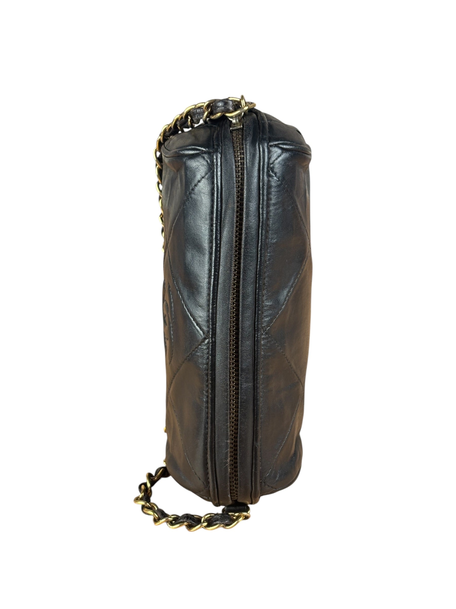 Chanel Black Quilted Leather CC Tassel Barrel Mini Chain Bag