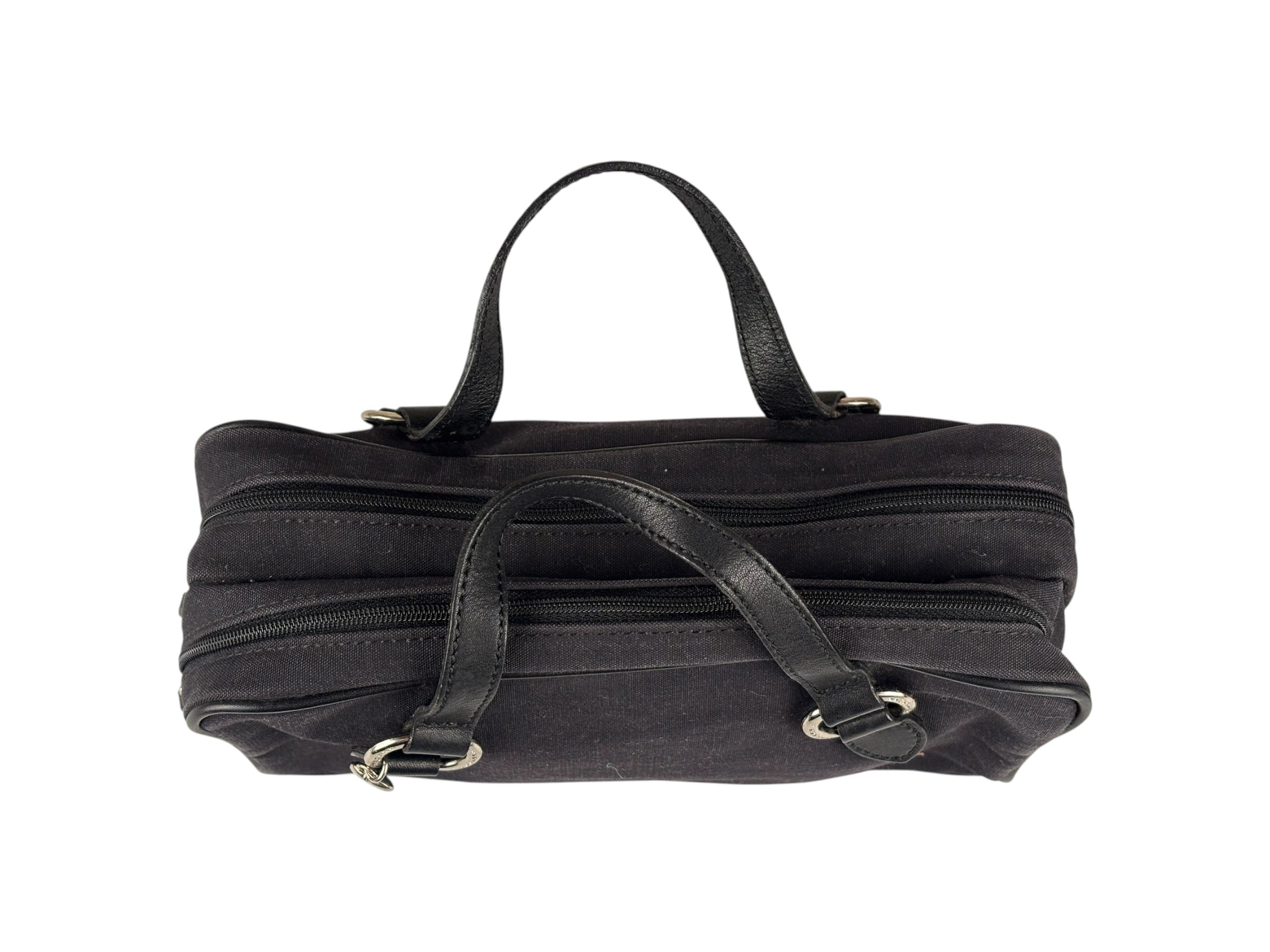 Burberry Black Leather Trim Canvas Pouch Bag