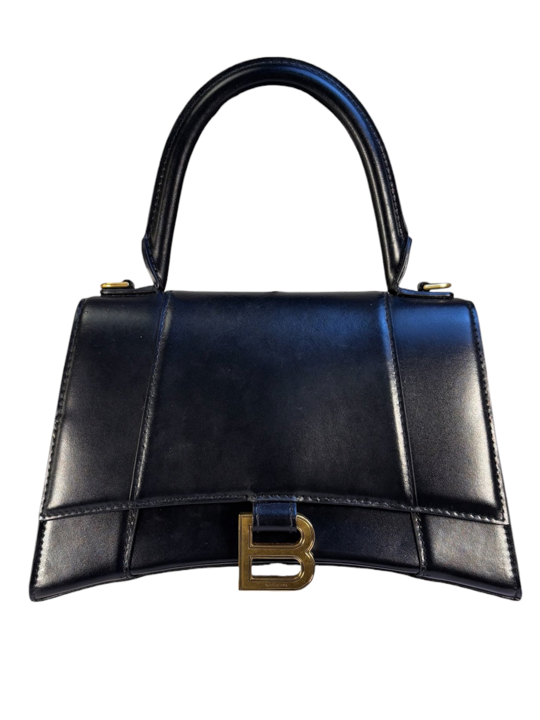 Balenciaga Black Leather Hourglass Handbag