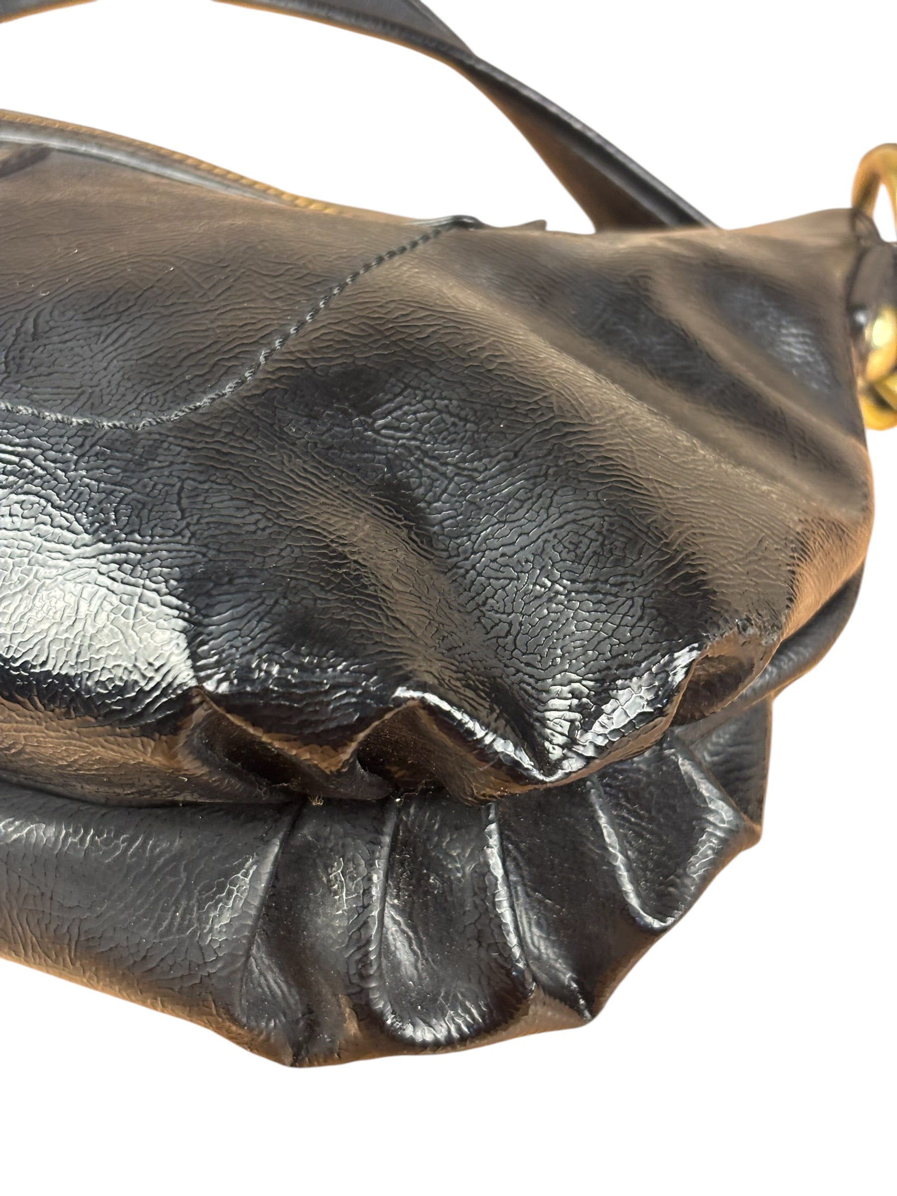 Coach Black Poppy Liquid Gloss Leather Storypatch Hobo Bag