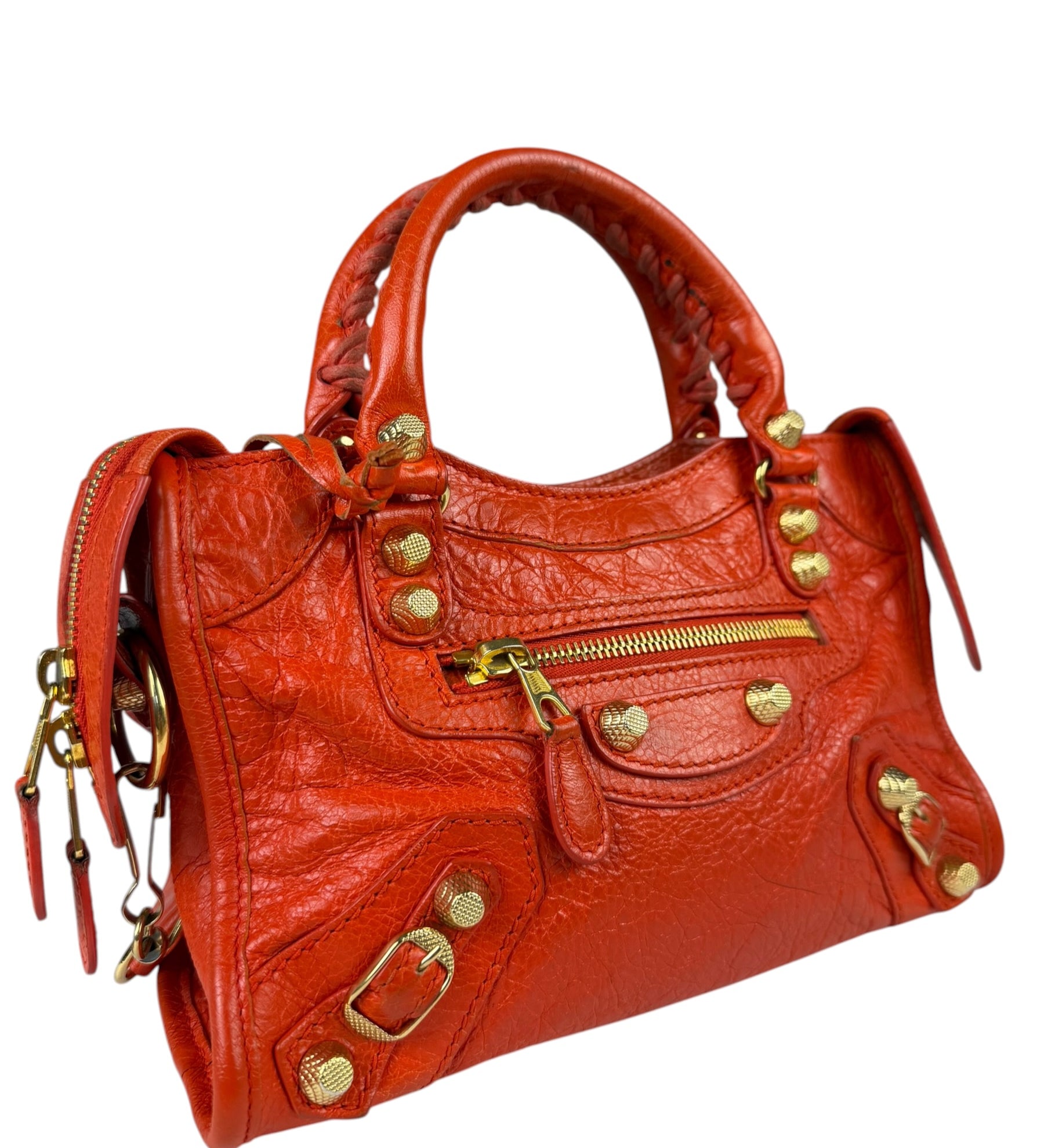 Balenciaga Red Leather Mini City Bag