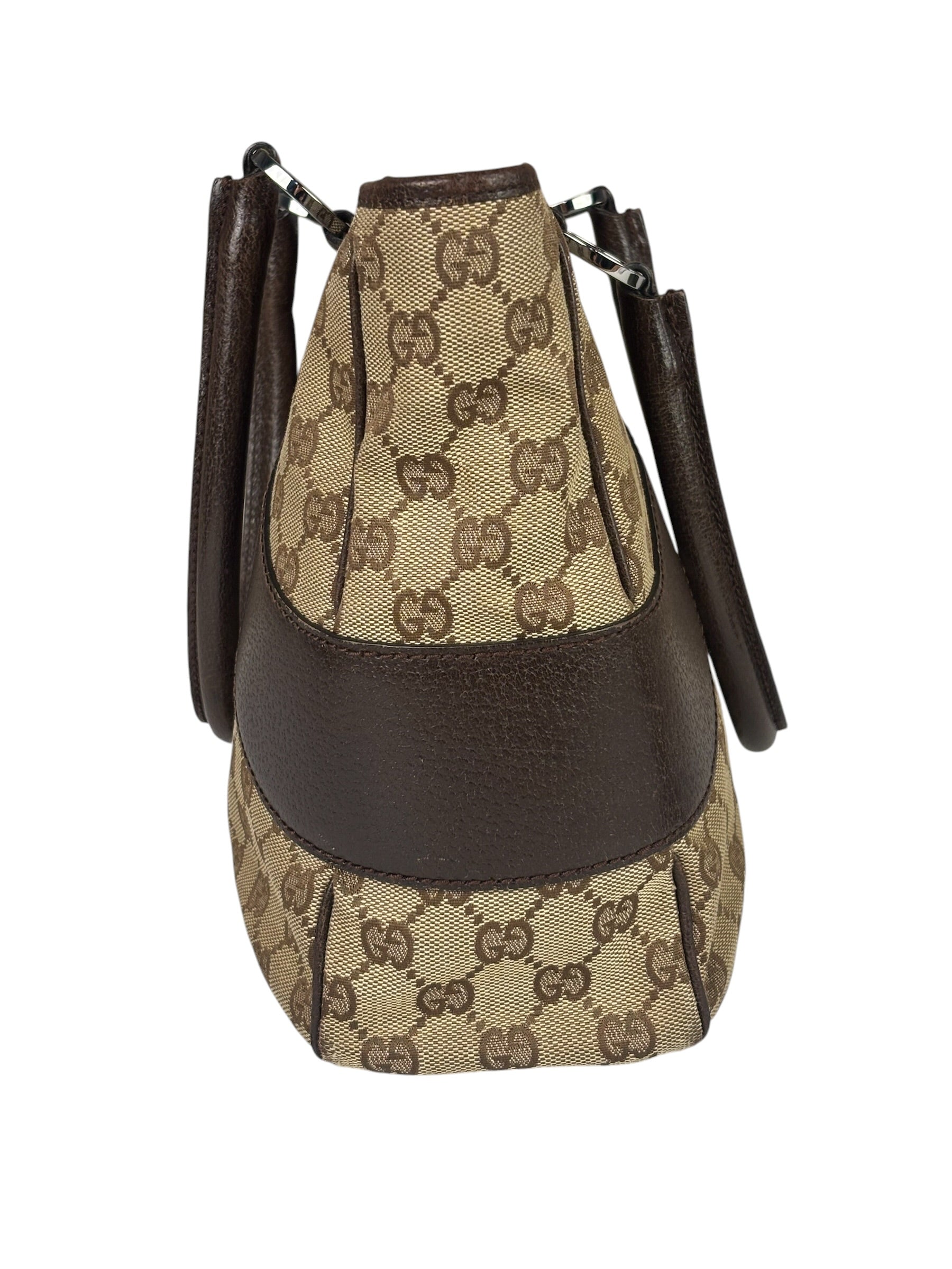 Gucci Brown Leather Trim GG Supreme Shoulder Bag
