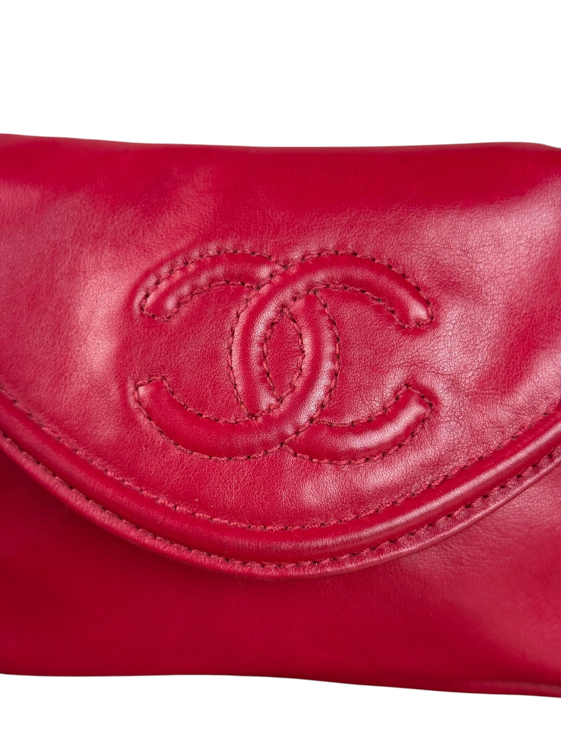 Chanel Vintage Red CC Leather Chain Belt Bag 90s