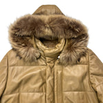 Balmain Beige Leather Puffer Fur Hooded Coat