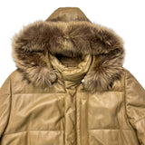 Balmain Beige Leather Puffer Fur Hooded Coat
