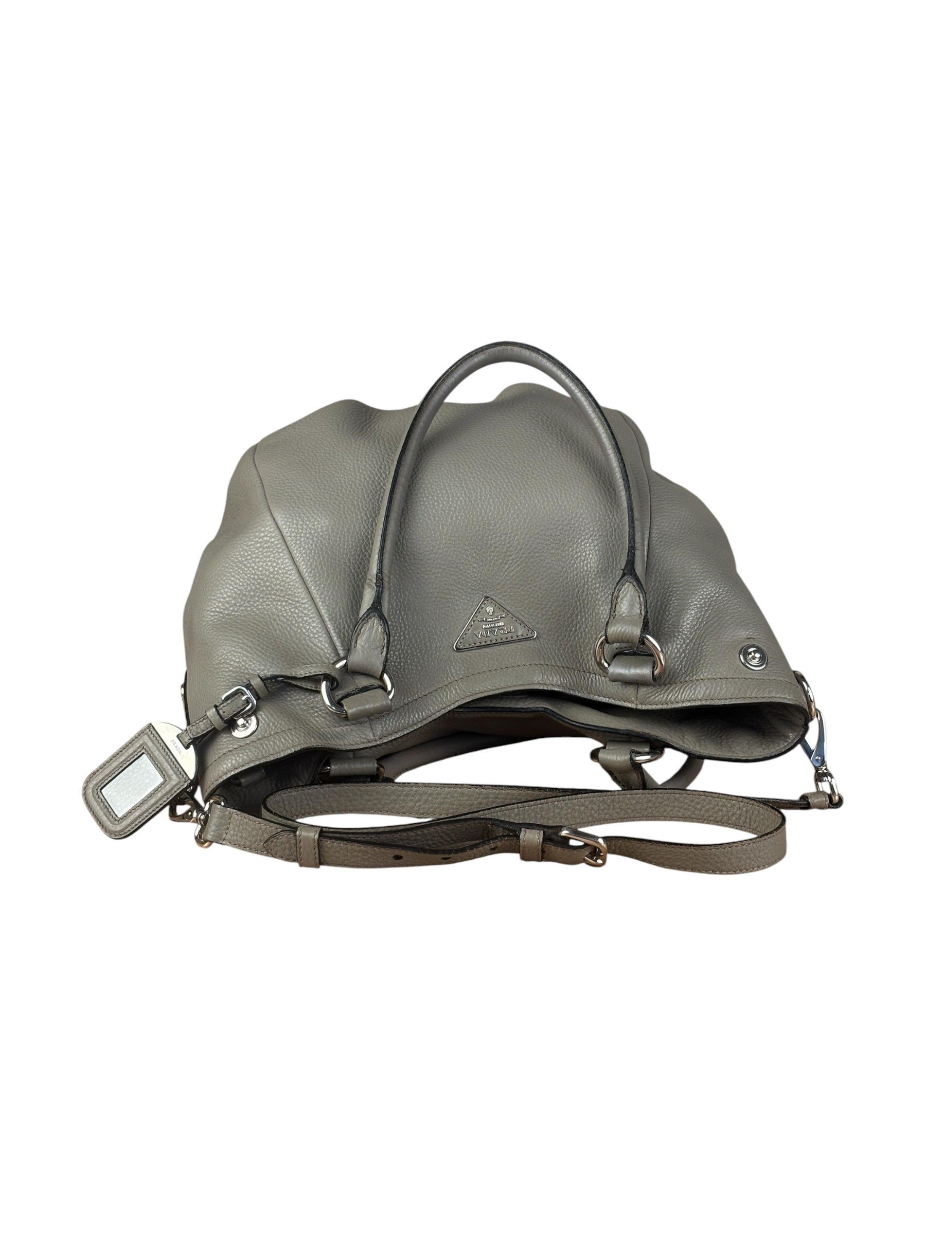 Prada Grey Vitello Daino Leather 2Way Handbag