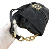 Fendi Black Pebbled Leather Mia Flap Bag