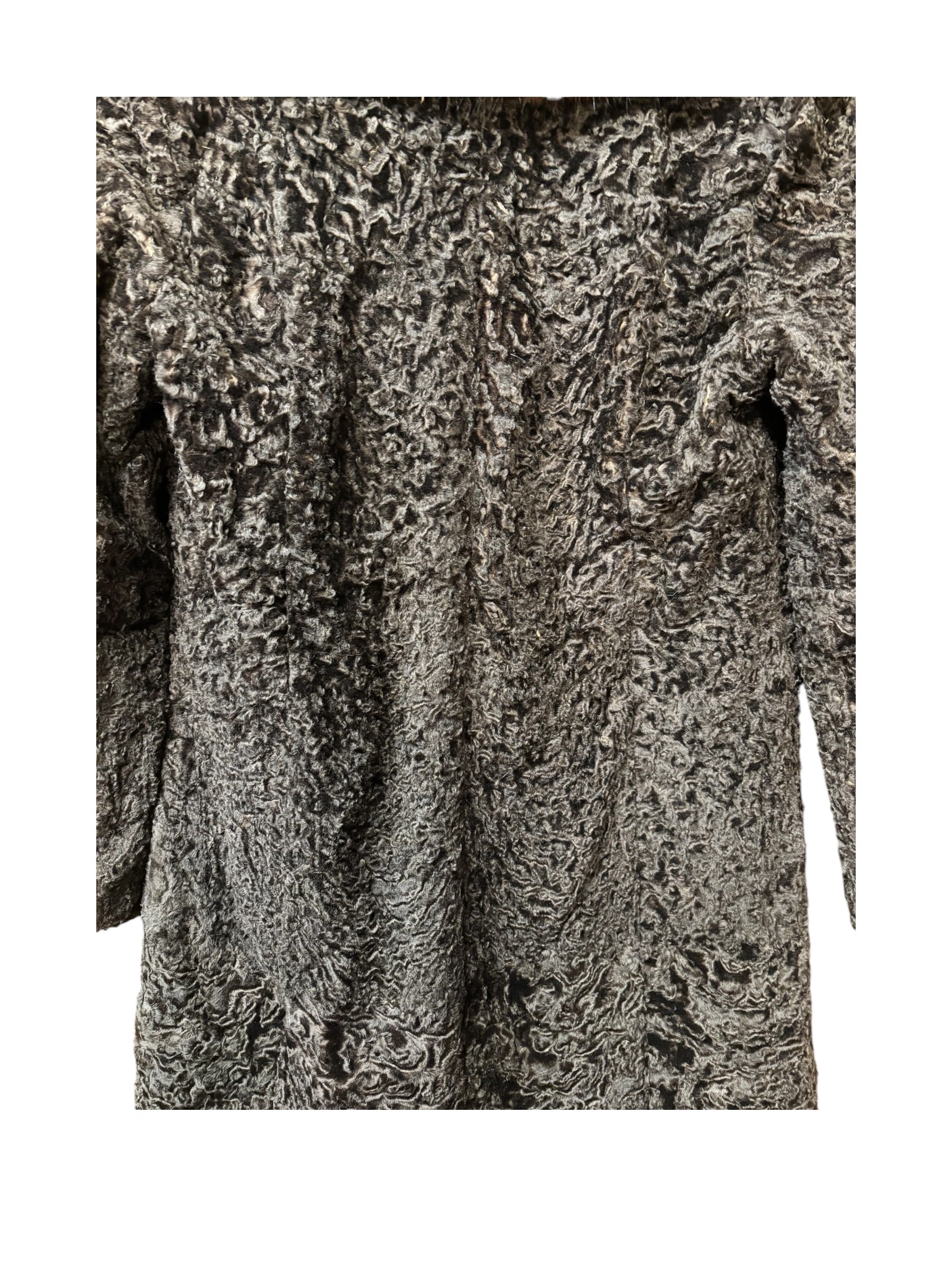 Vintage Brown Fox Fur Collar Persian Lamb Long Coat