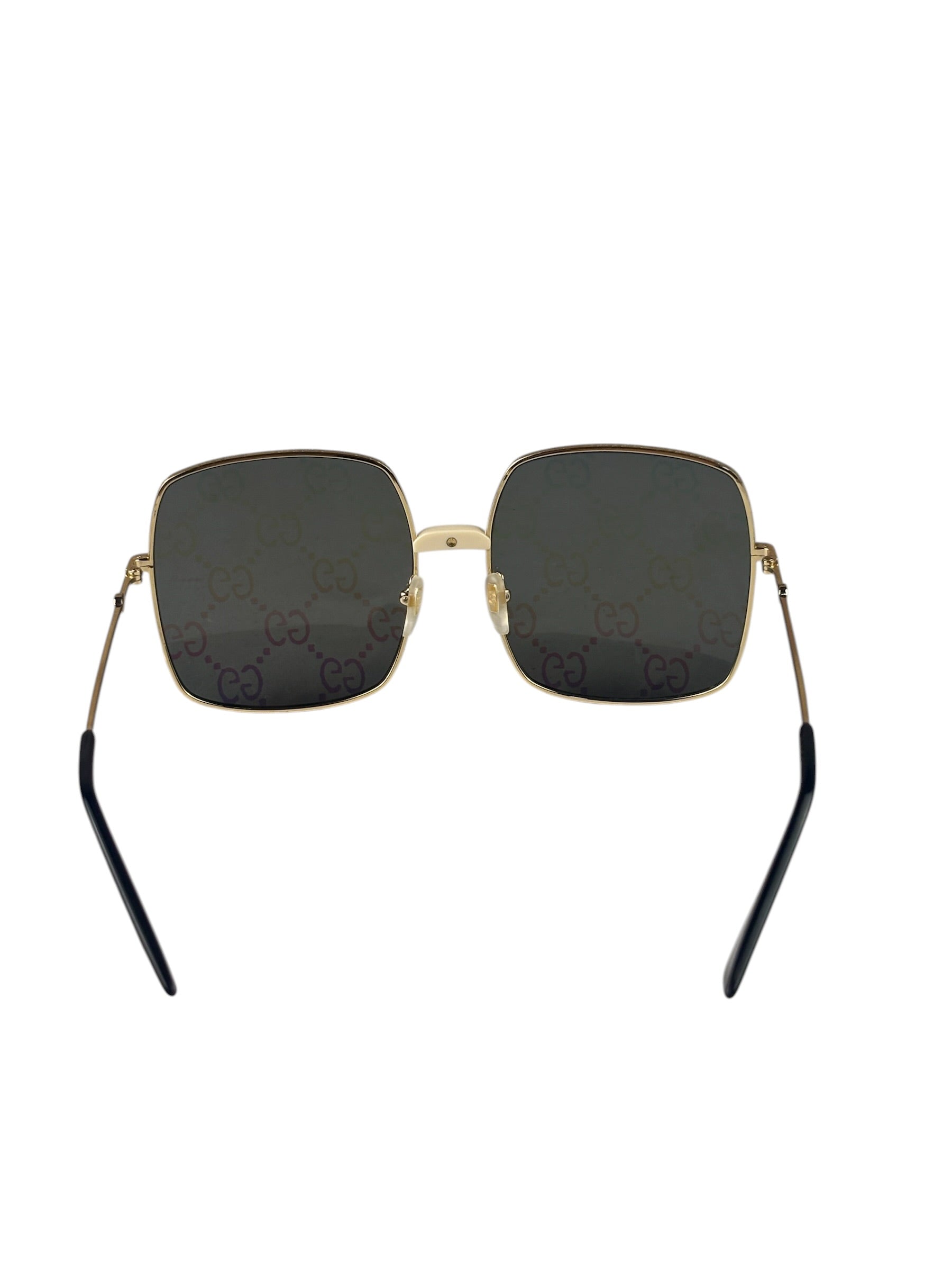 Gucci GG0414S Square Metal Frame Mirrored Lenses Sunglasses