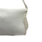 Celine White Grained Leather Studded Poultbot Shoulder Bag