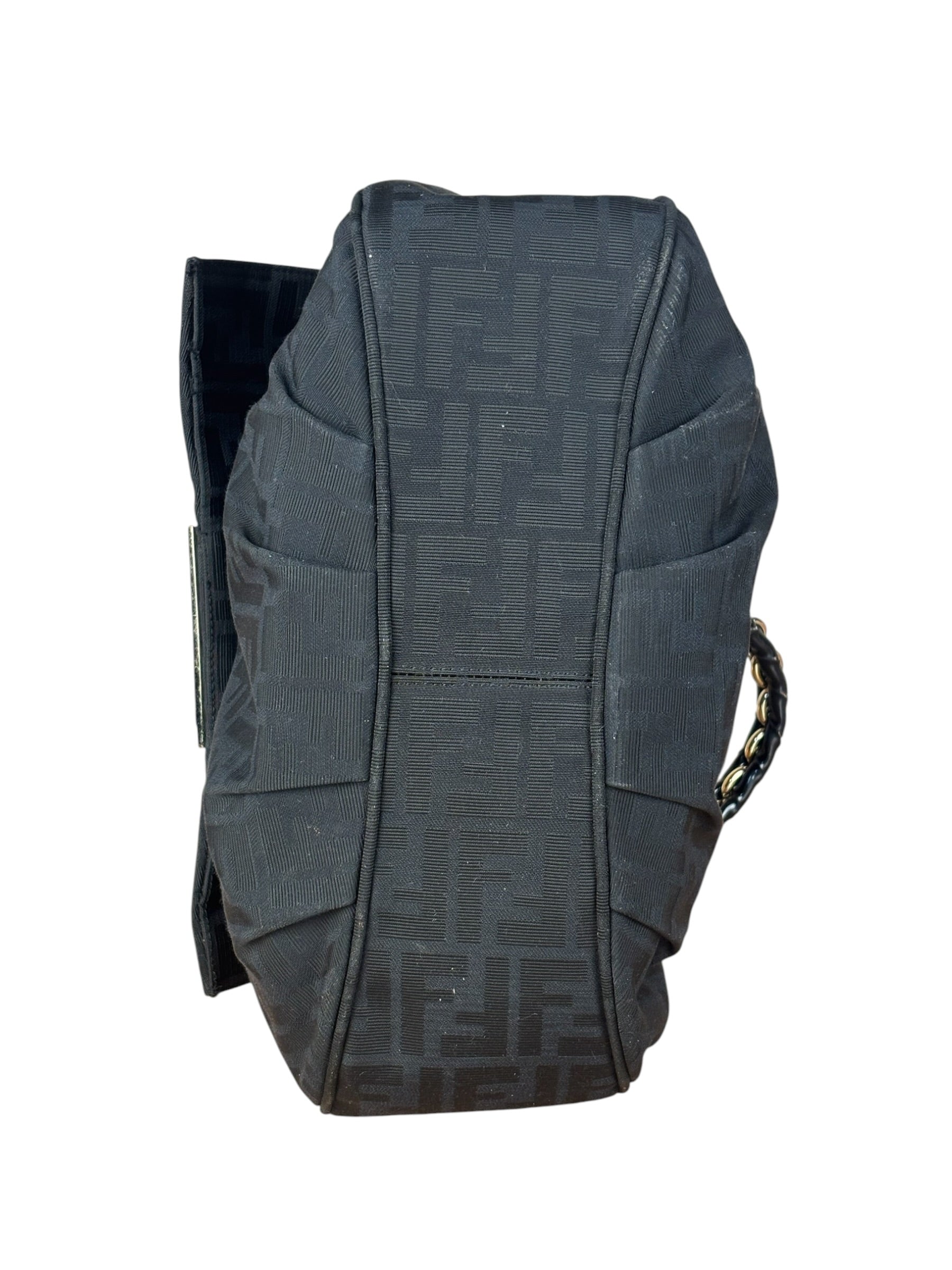 Fendi Black Zucca Canvas Monogram Mia Flap Shoulder Bag