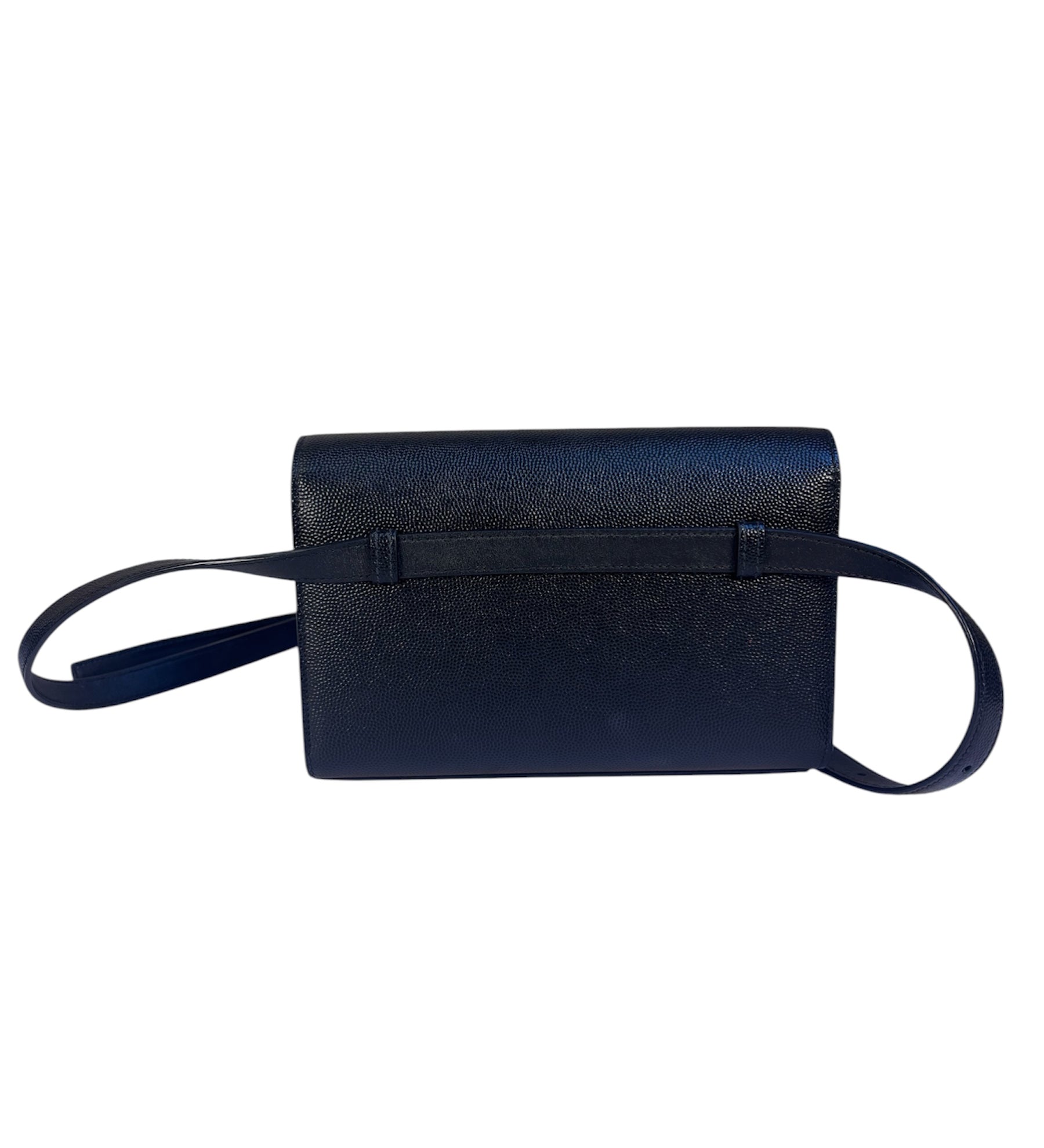 Yves Saint Laurent Black Pebbled Leather Wallet On Chain