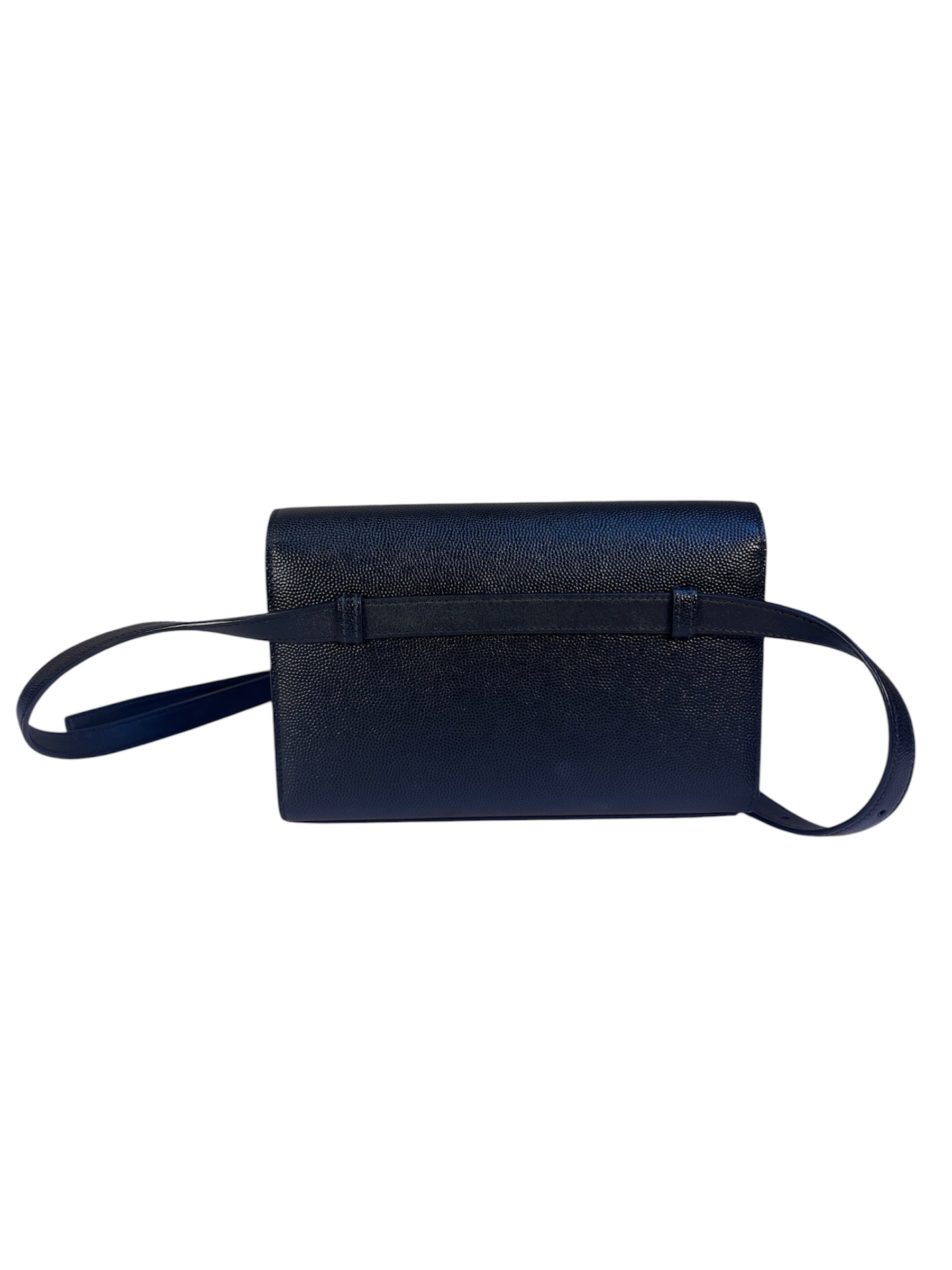 Yves Saint Laurent Black Pebbled Leather Wallet On Chain