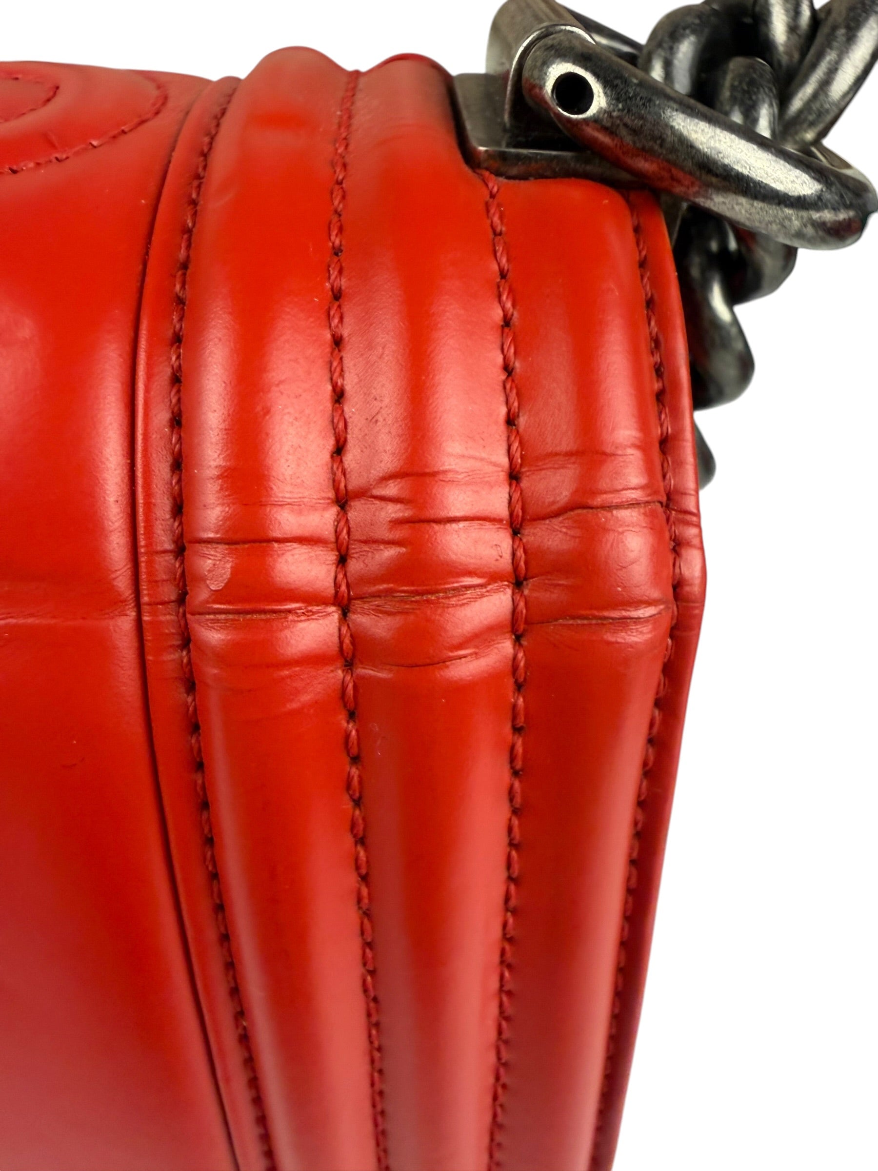 Chanel Red Leather Reverso Boy Flap Bag