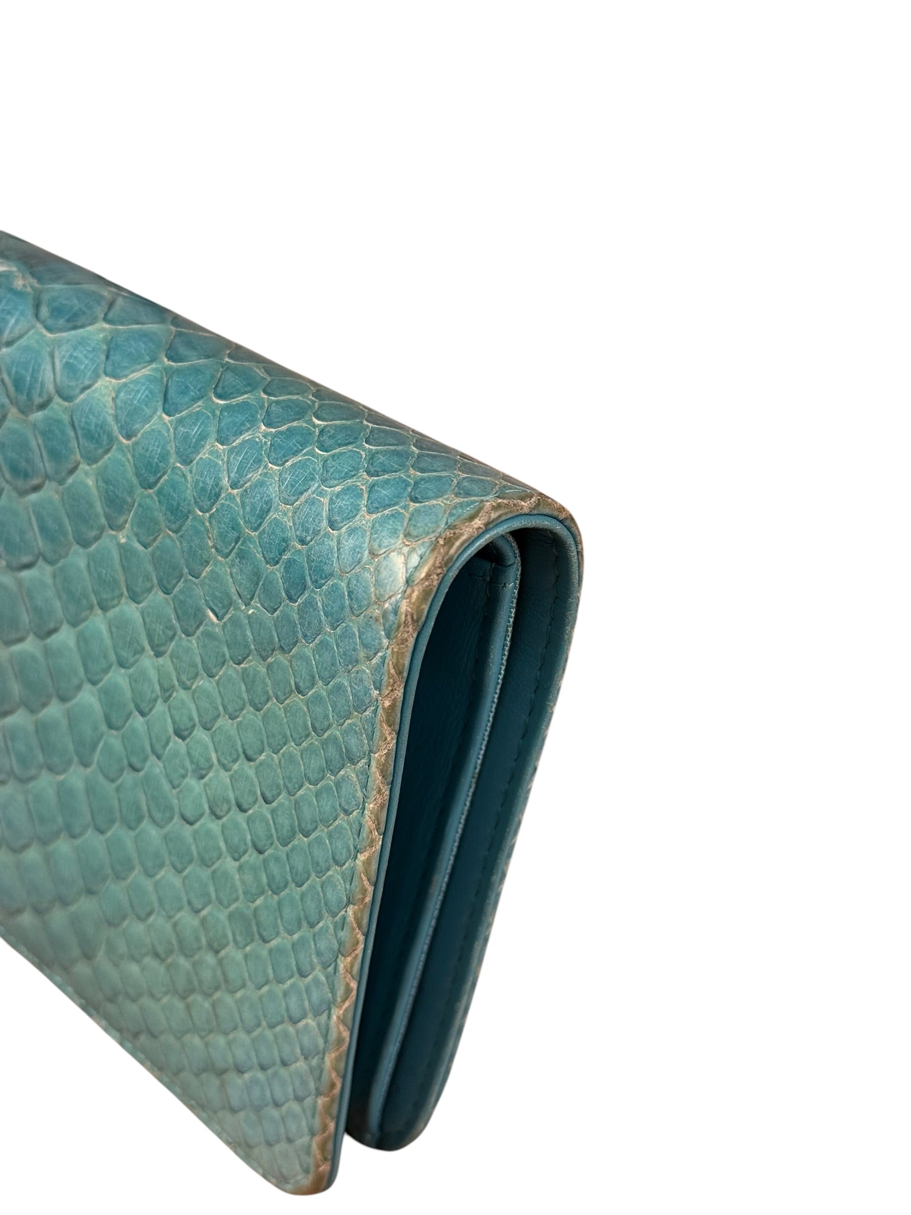 Chanel Turquoise Blue Python Long Wallet 2014