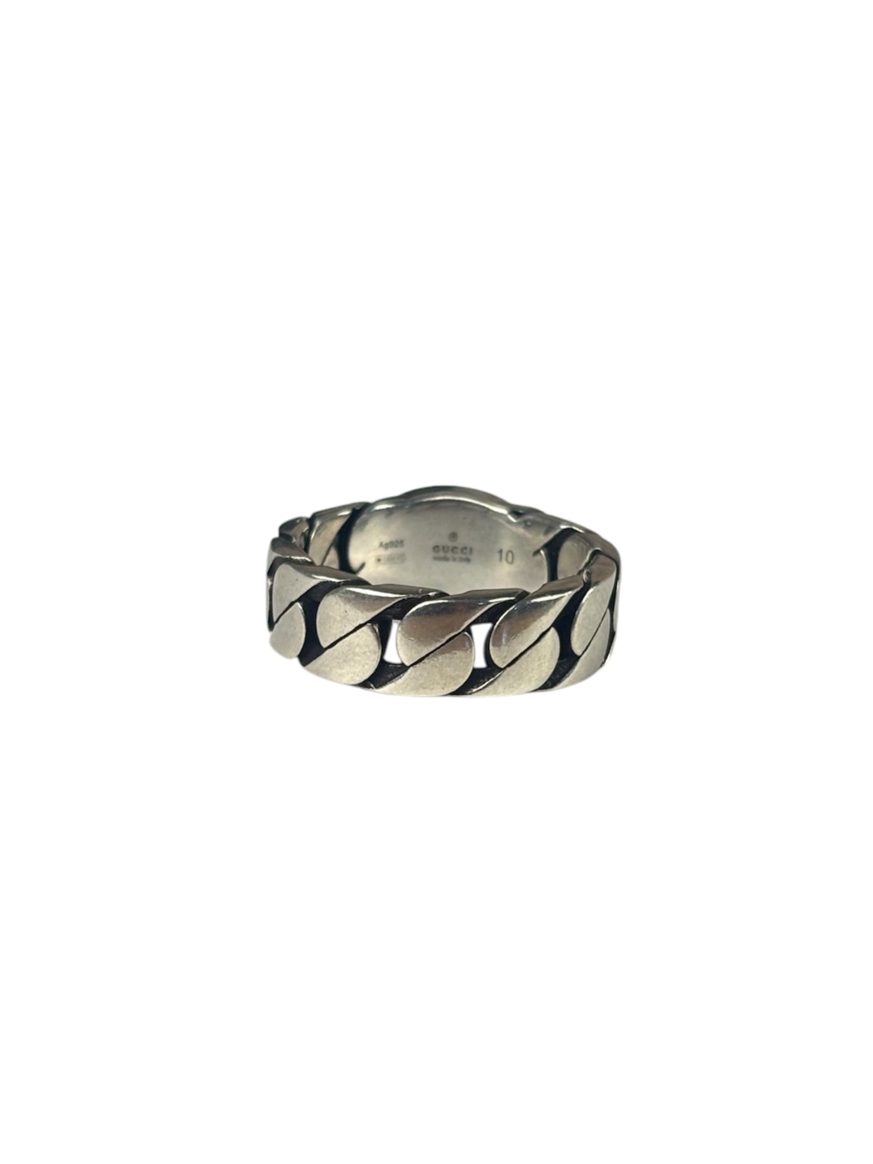 Gucci Sterling Silver & Blue Enamel Interlocking G Chain Link Ring