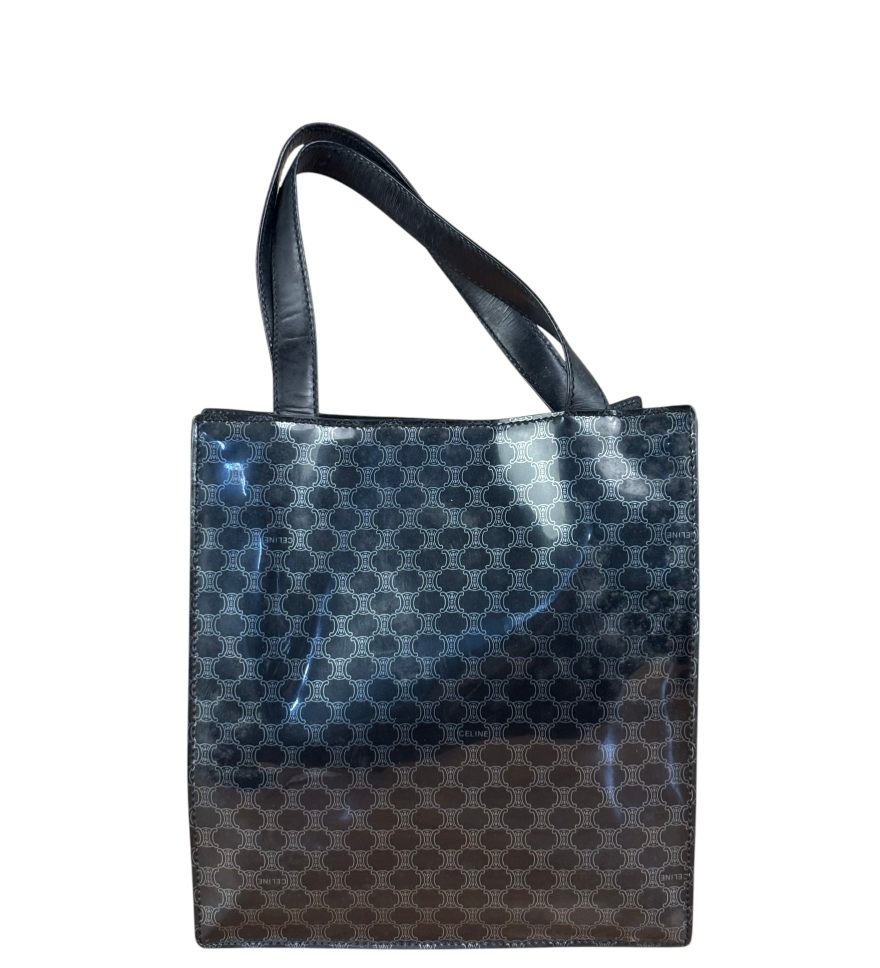 Celine Vintage Black Patent Leather Macdam Vernis Tote Bag