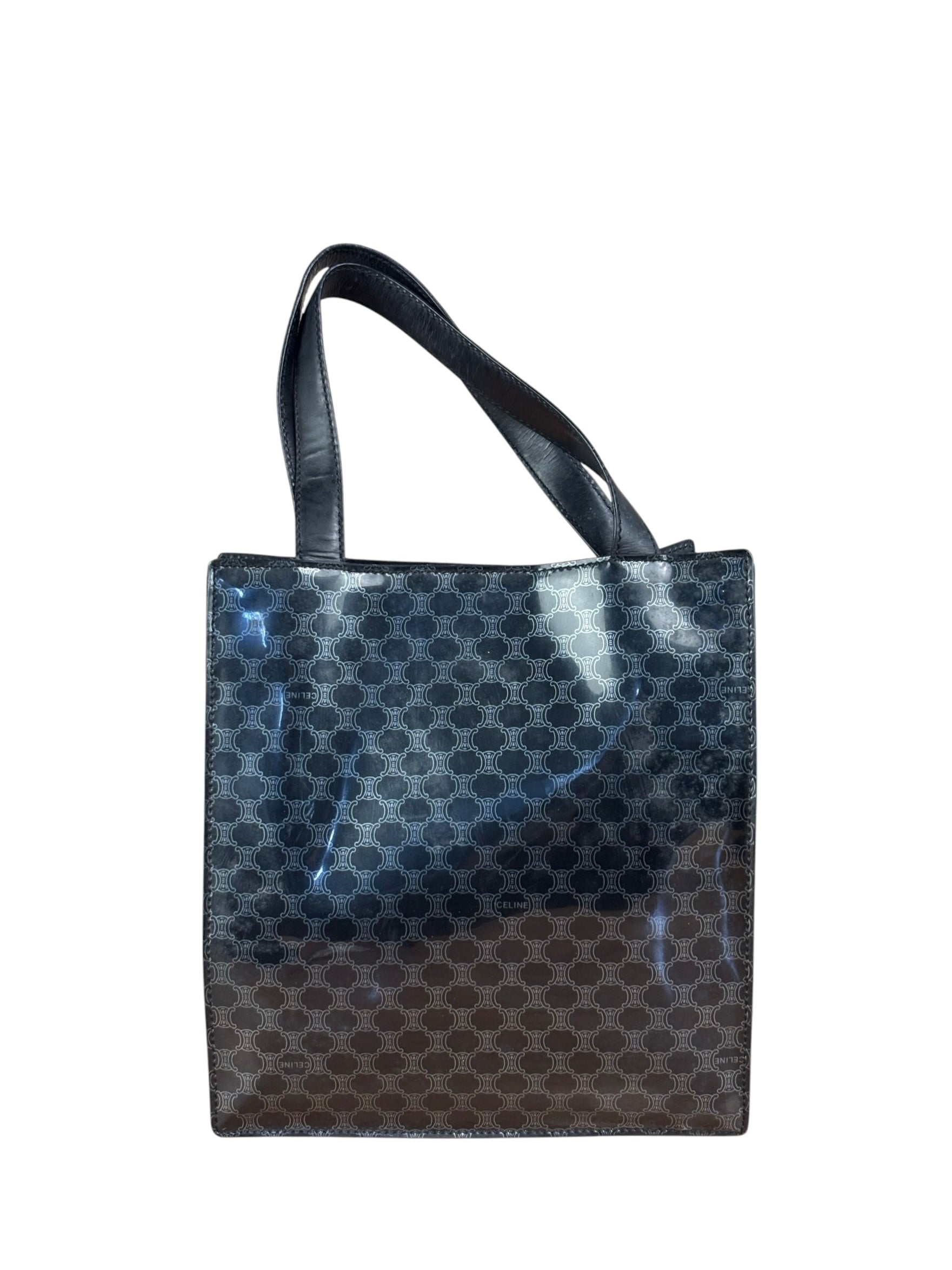 Celine Vintage Black Patent Leather Macdam Vernis Tote Bag
