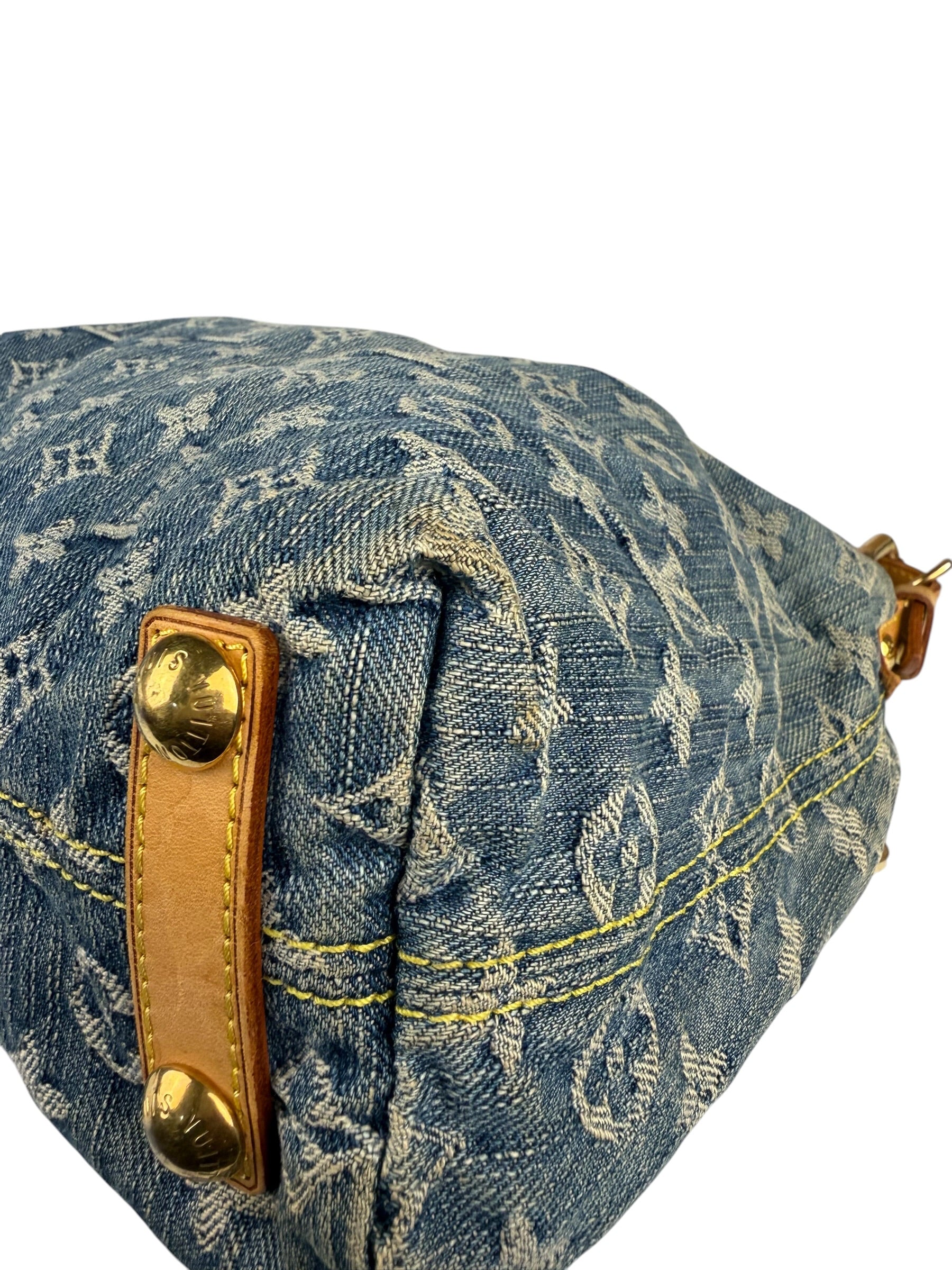Louis Vuitton Vintage Denim Leather Trim Monogram Baggy Hobo Bag PM