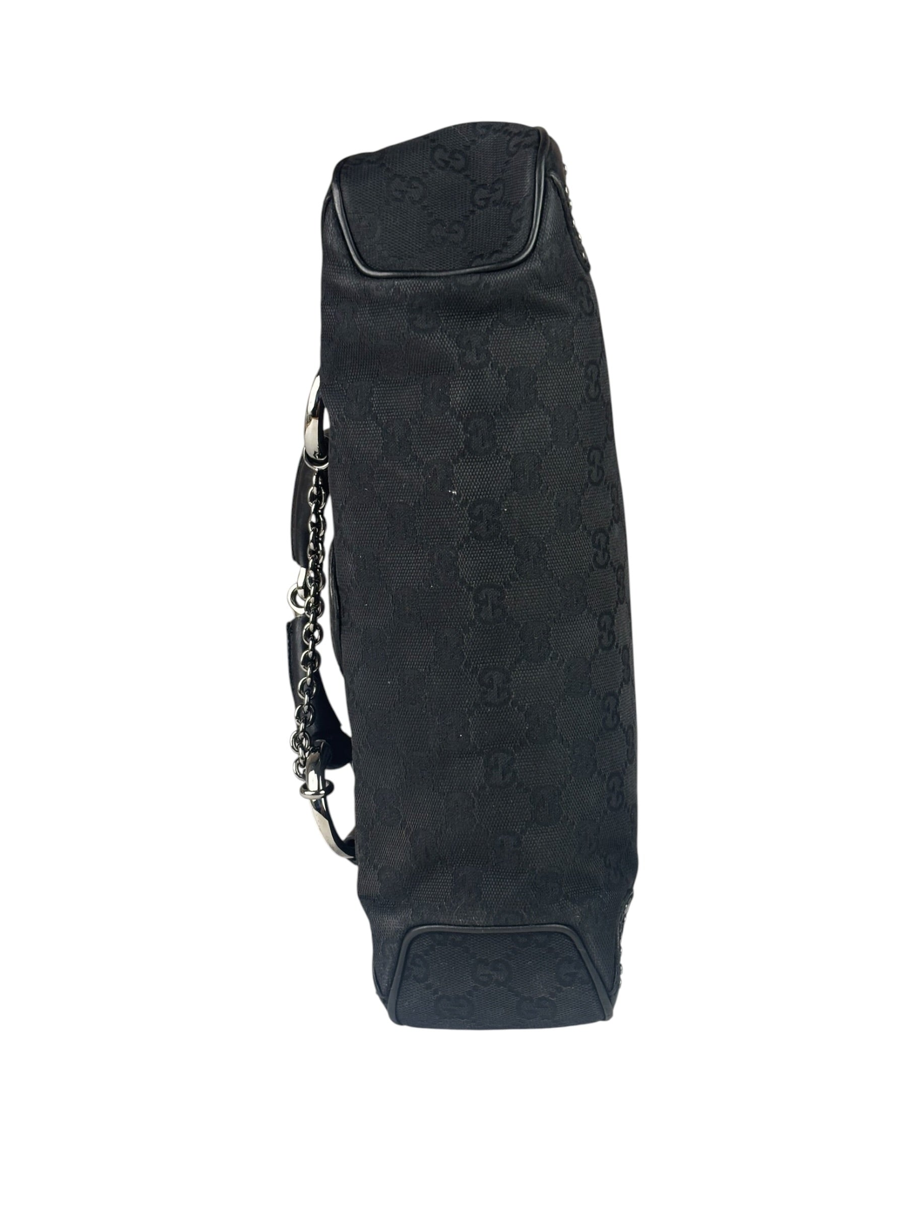 Gucci Vintage Black Horsebit Studded Chain Shoulder Bag