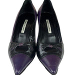 Manolo Blahnik Purple/Black Bow Kitten Heels