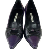 Manolo Blahnik Purple/Black Bow Kitten Heels