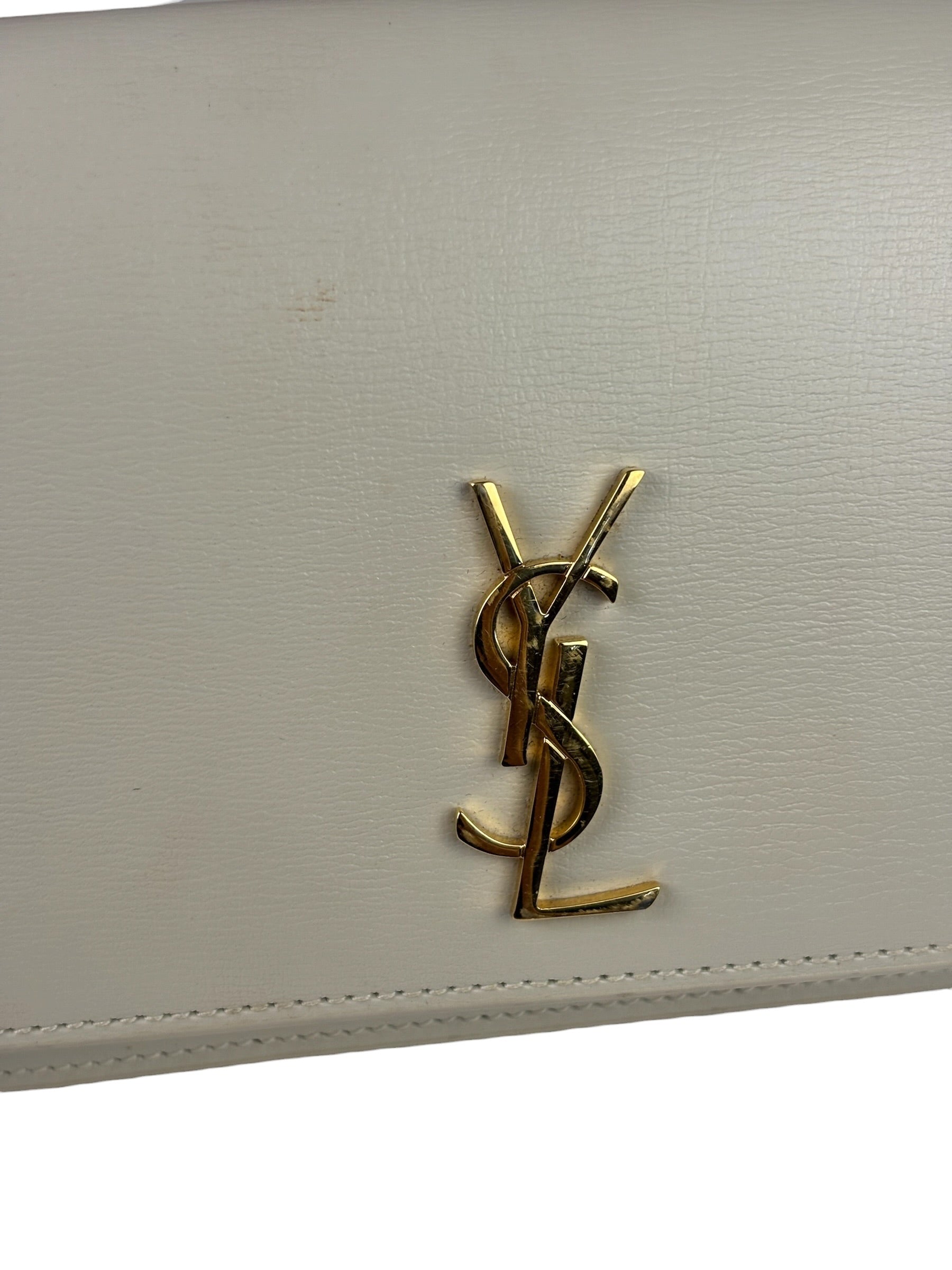 YSL Beige Leather Cassandre Flap Phone Holder