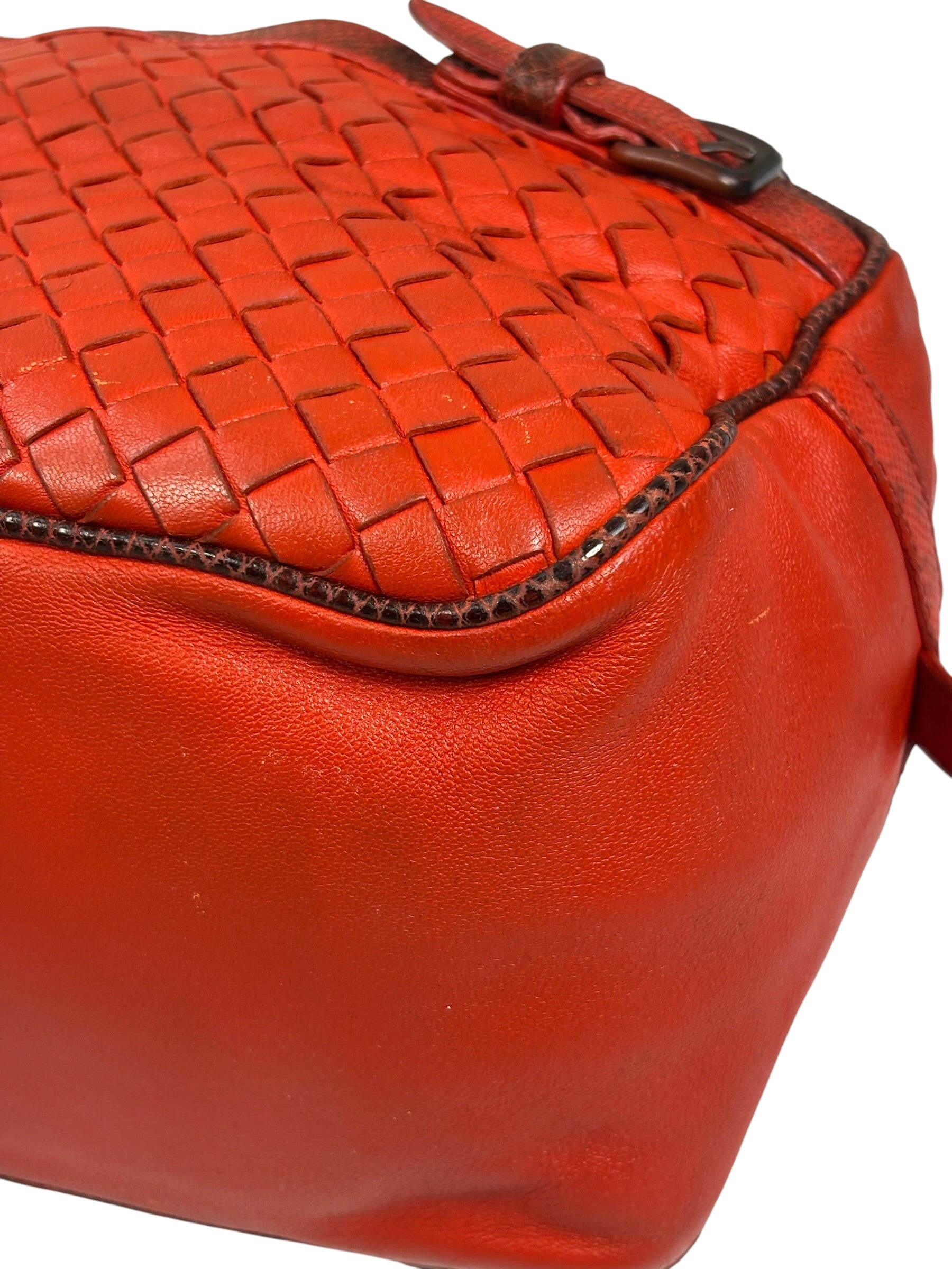 Bottega Veneta Red Lambskin/Lizard Intrecciato Shoulder Bag