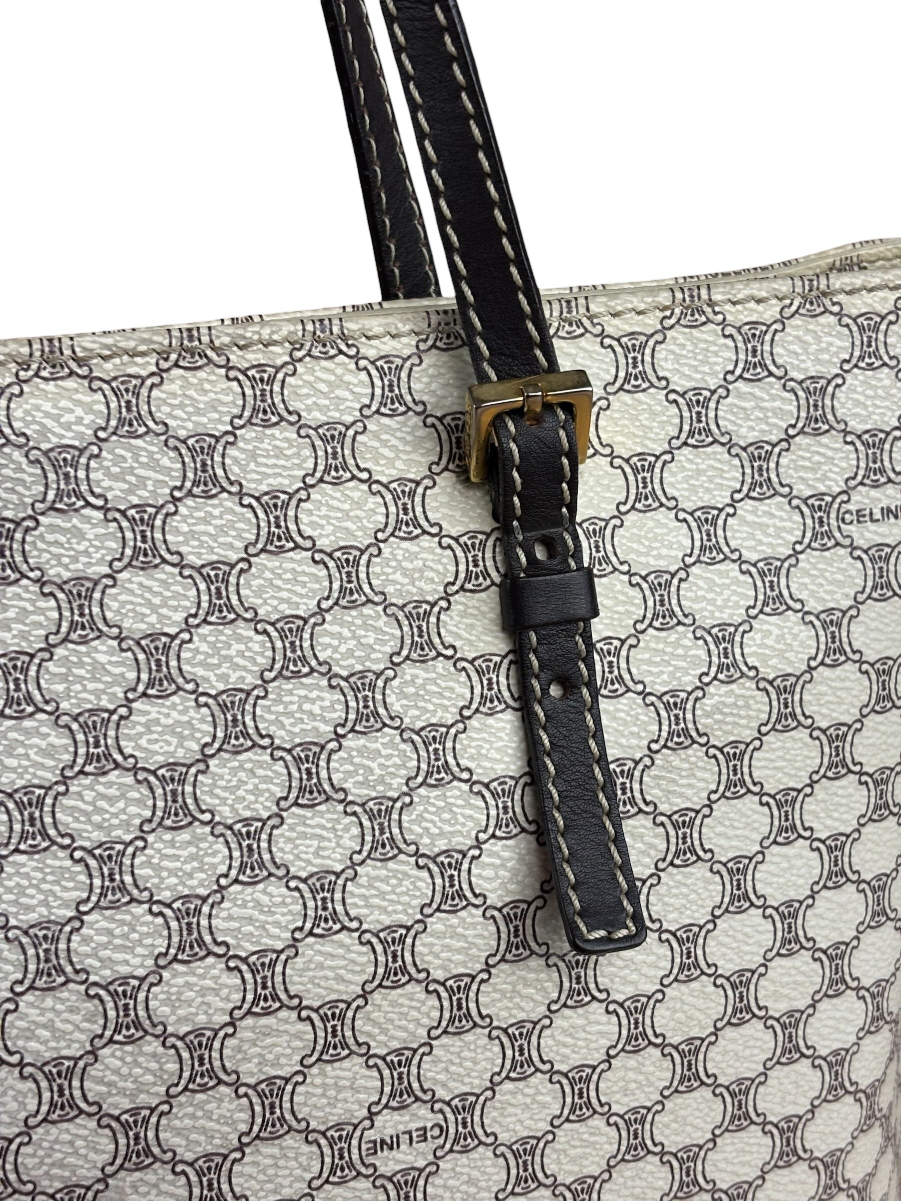 Celine White Macadam Coated Canvas Tote Bag