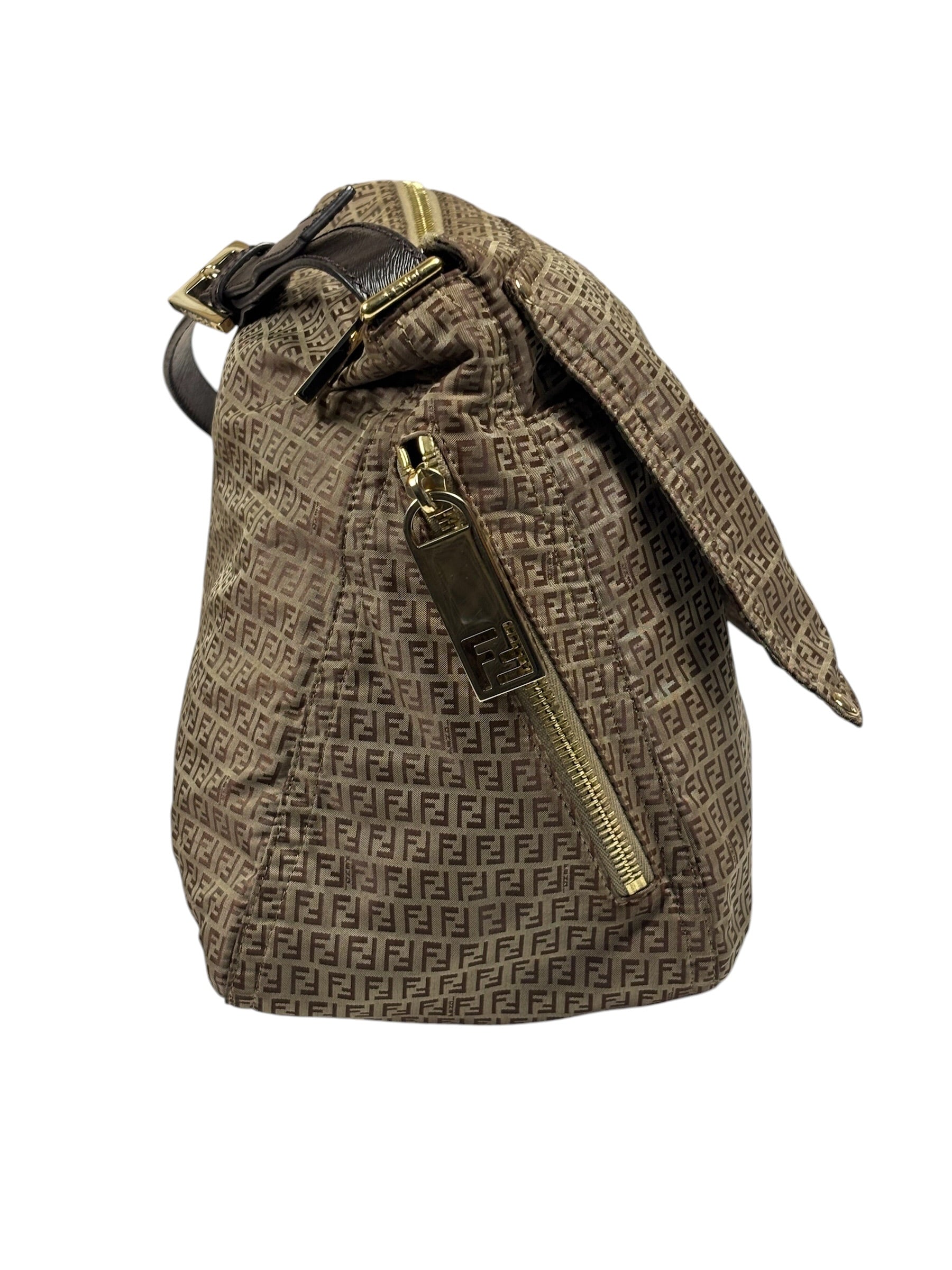 Fendi Brown Leather Trim Zucca Mamma Forever Baguette