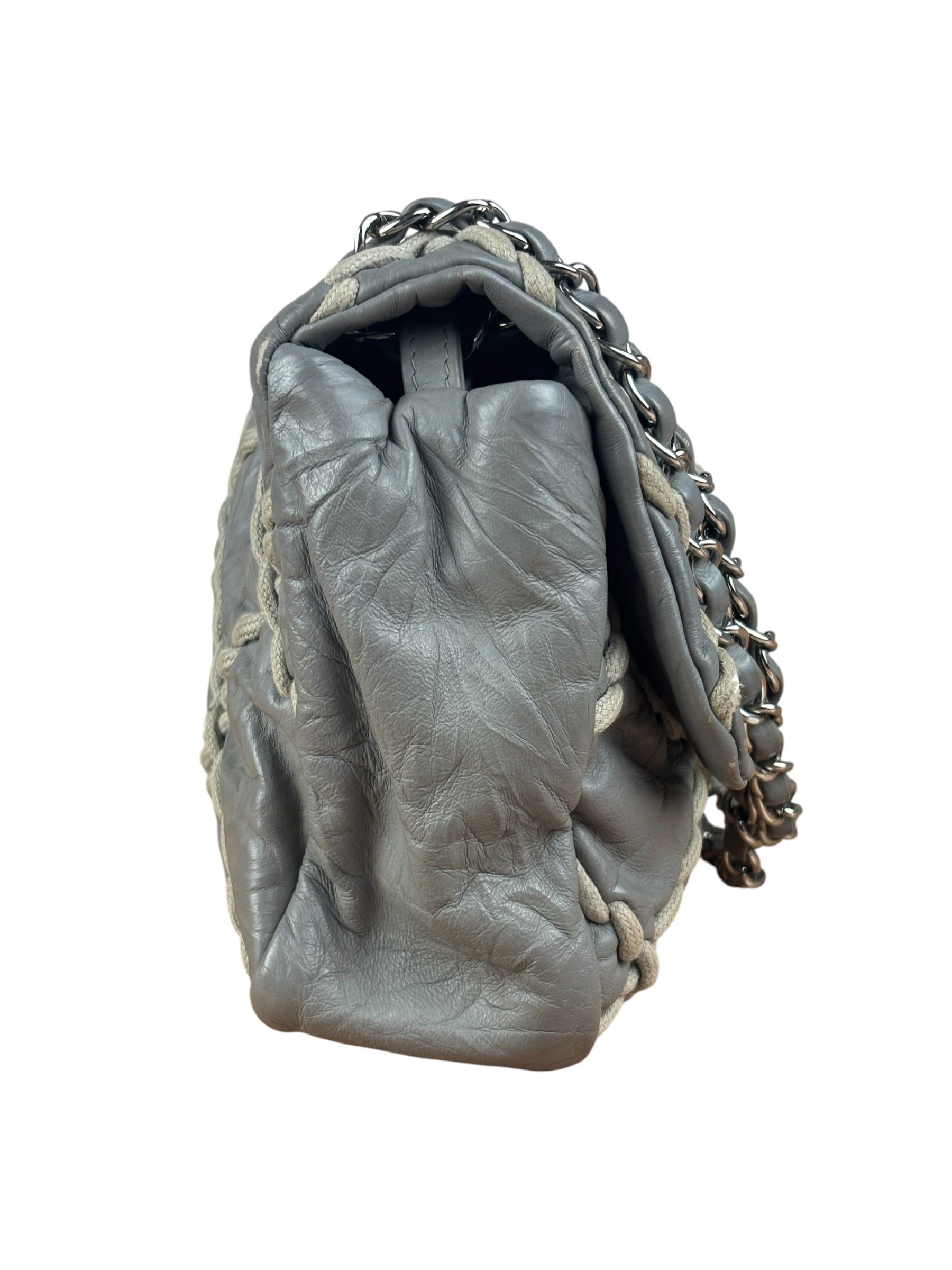 Chanel Grey Leather Ultra Stitch Classic Flap Shoulder Bag 1990