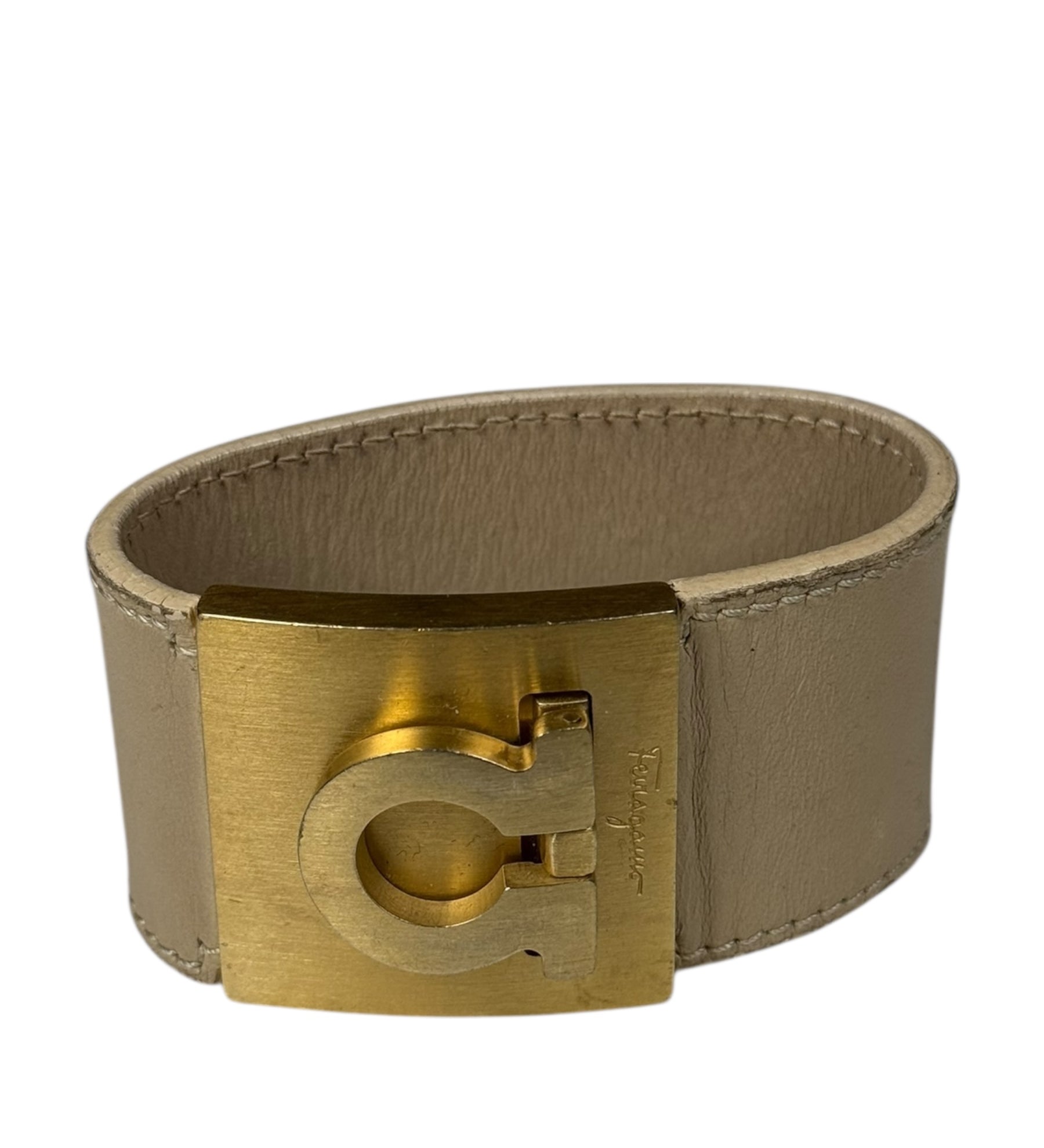 Ferragamo Gancini Wide Leather Cuff Bracelet