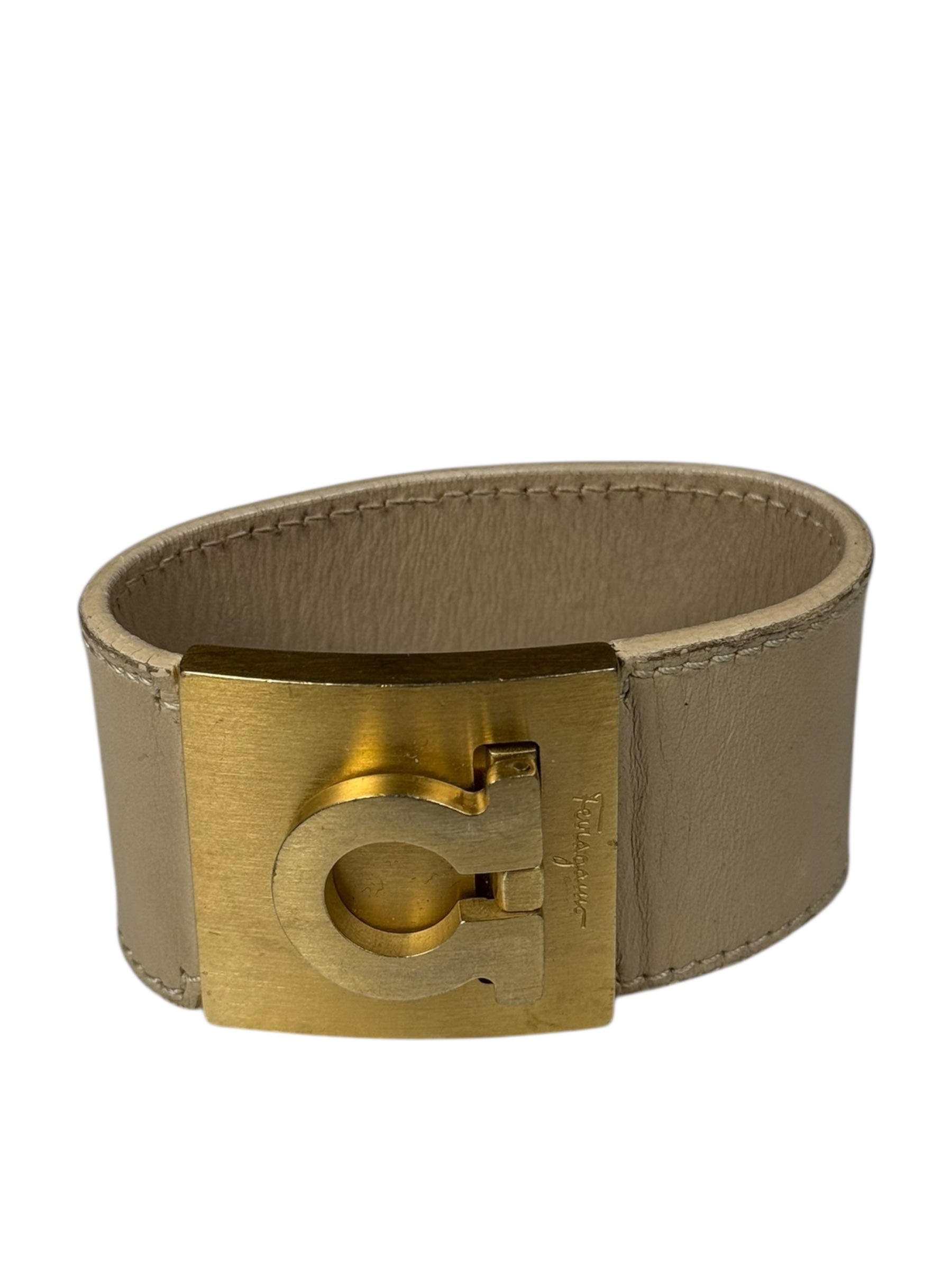 Ferragamo Gancini Wide Leather Cuff Bracelet