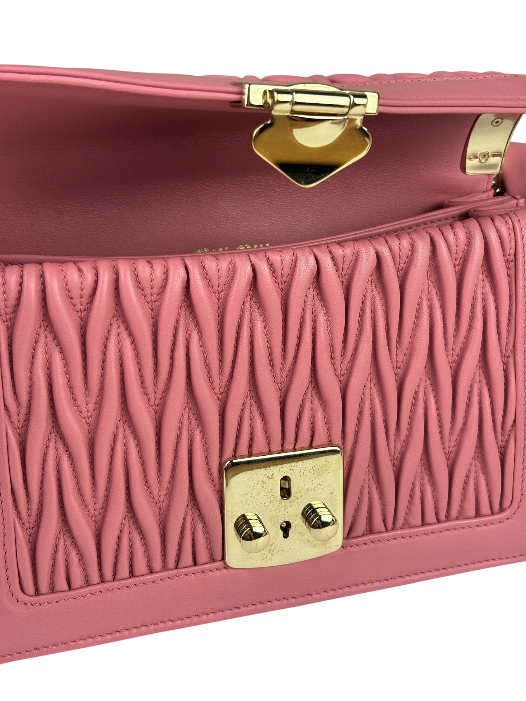 Miu Miu Pink Confidential Nappa Matelassè Leather Shoulder Bag