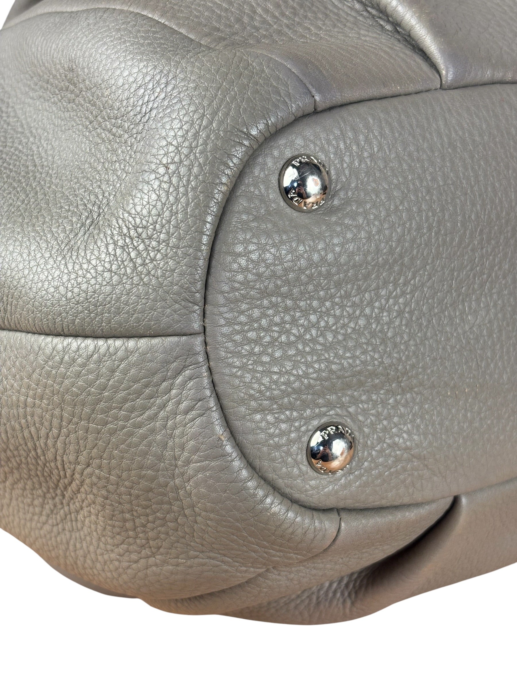 Prada Grey Vitello Daino Leather 2Way Handbag