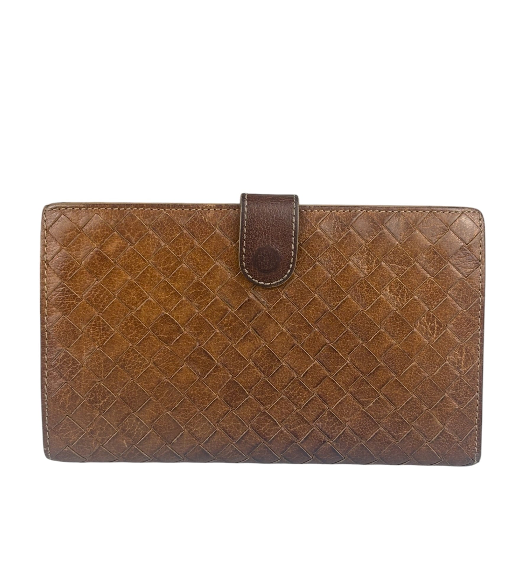 Bottega Veneta Vintage Brown Leather Woven Intrecciato Wallet