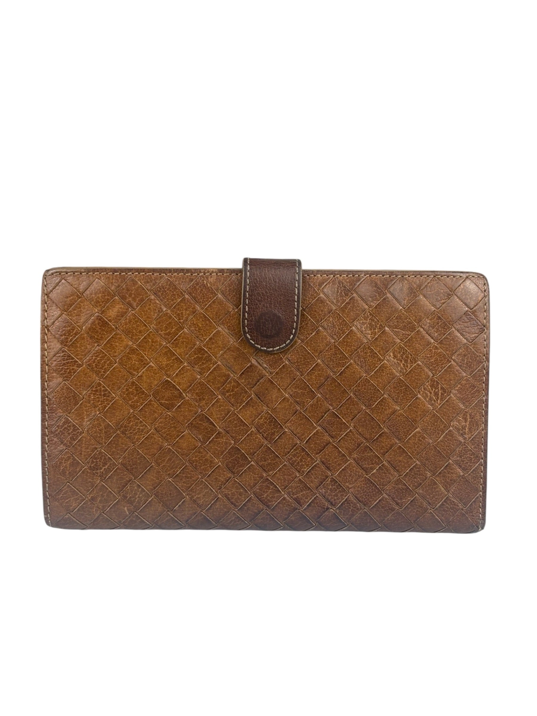 Bottega Veneta Vintage Brown Leather Woven Intrecciato Wallet