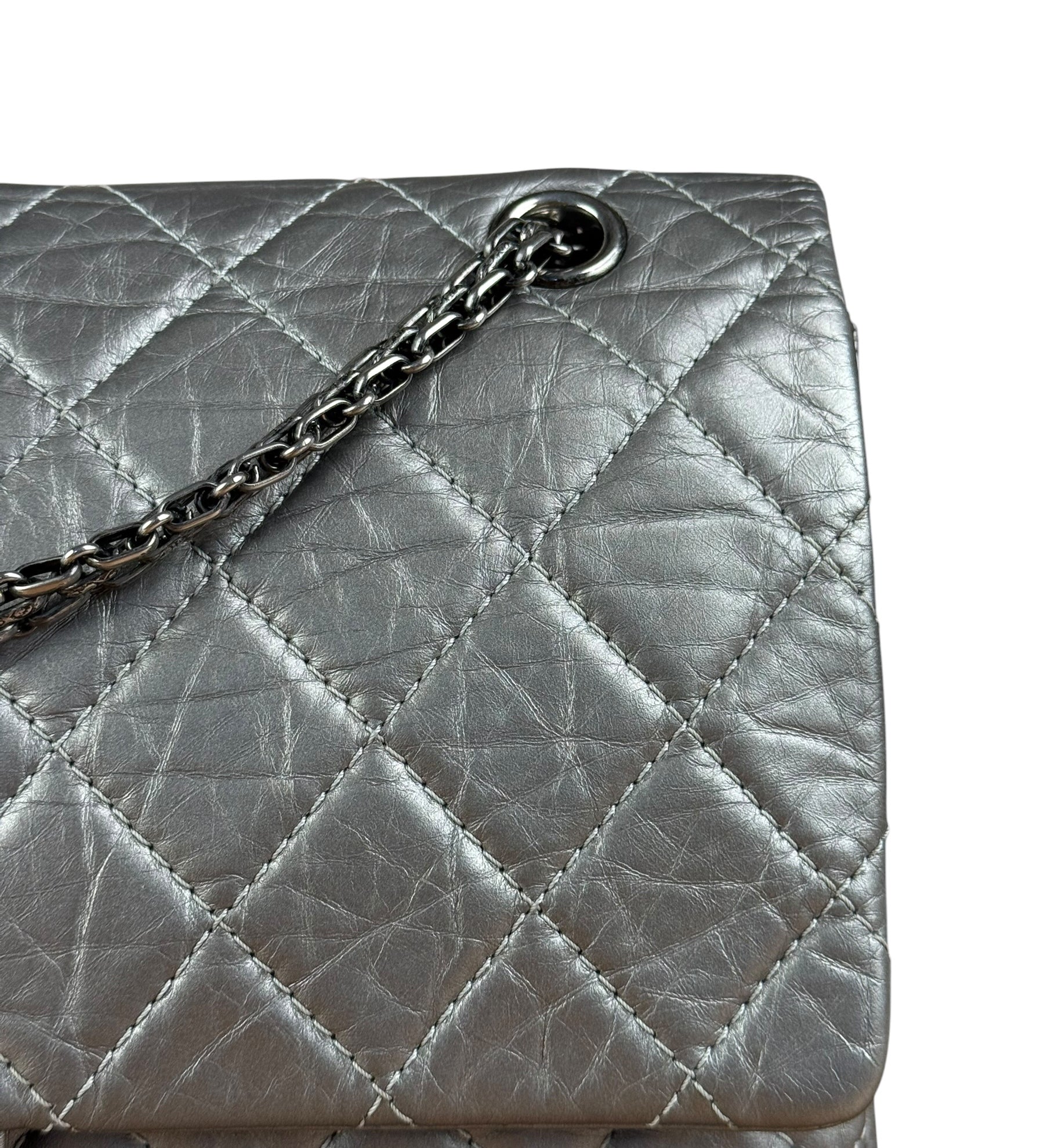 Chanel Metallic Silver Leather Reissue Double Flap Shoulder Bag 2.55 2005