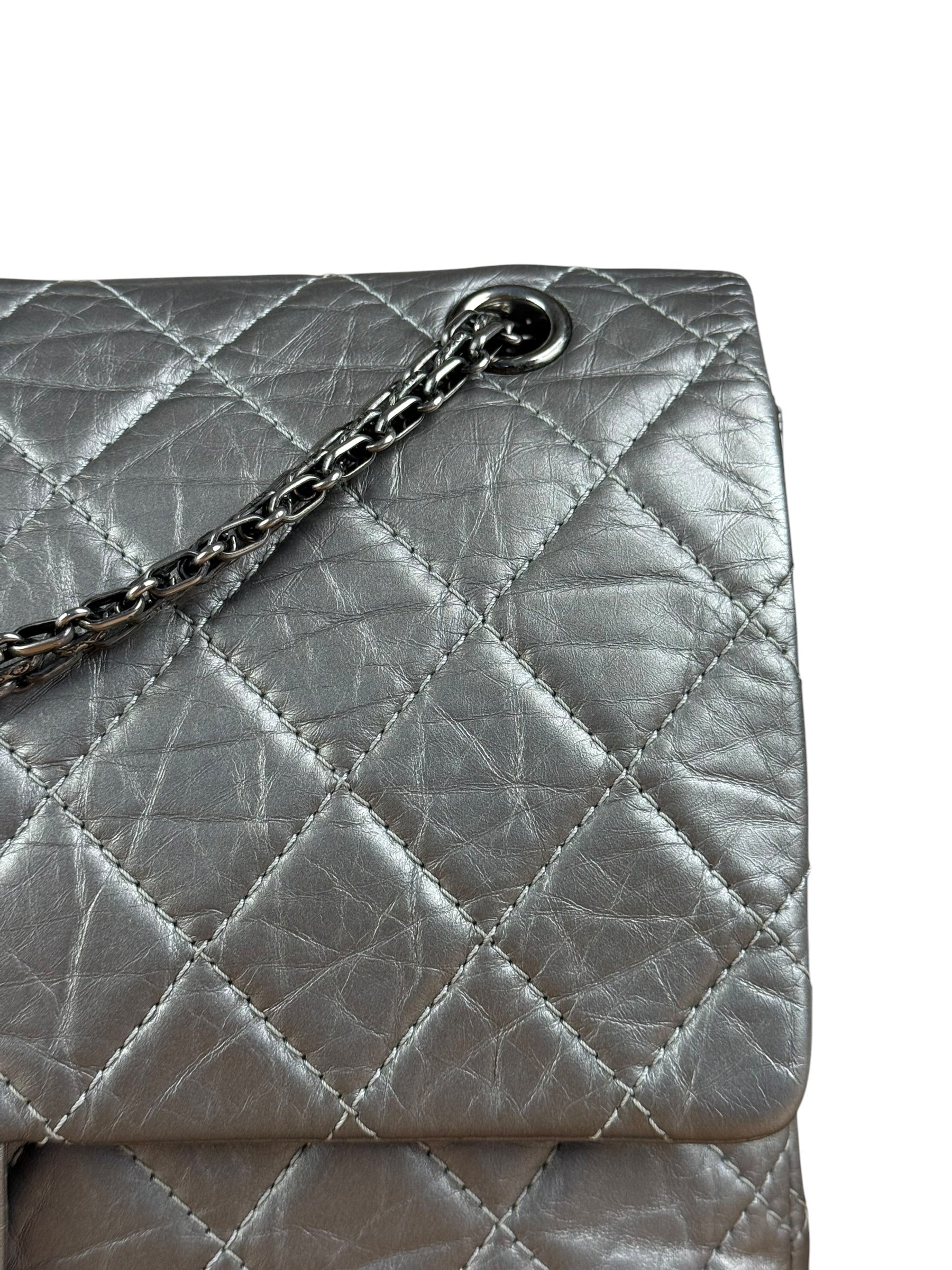 Chanel Metallic Silver Leather Reissue Double Flap Shoulder Bag 2.55 2005